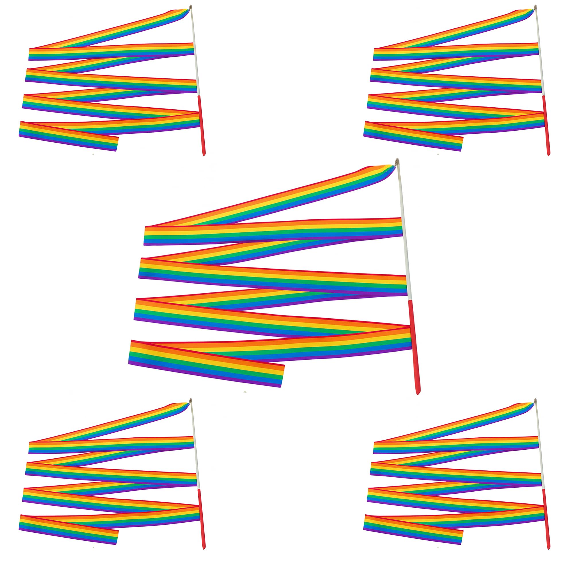 WedDecor 4M Rhythmic Gymnastics Ribbon, 4 Metre Dance Streamer Wand for Kids Ballet, Circus Skills, Festival Parades, Artistic Dance & Fitness Routines, Rainbow - 5pcs — image 1