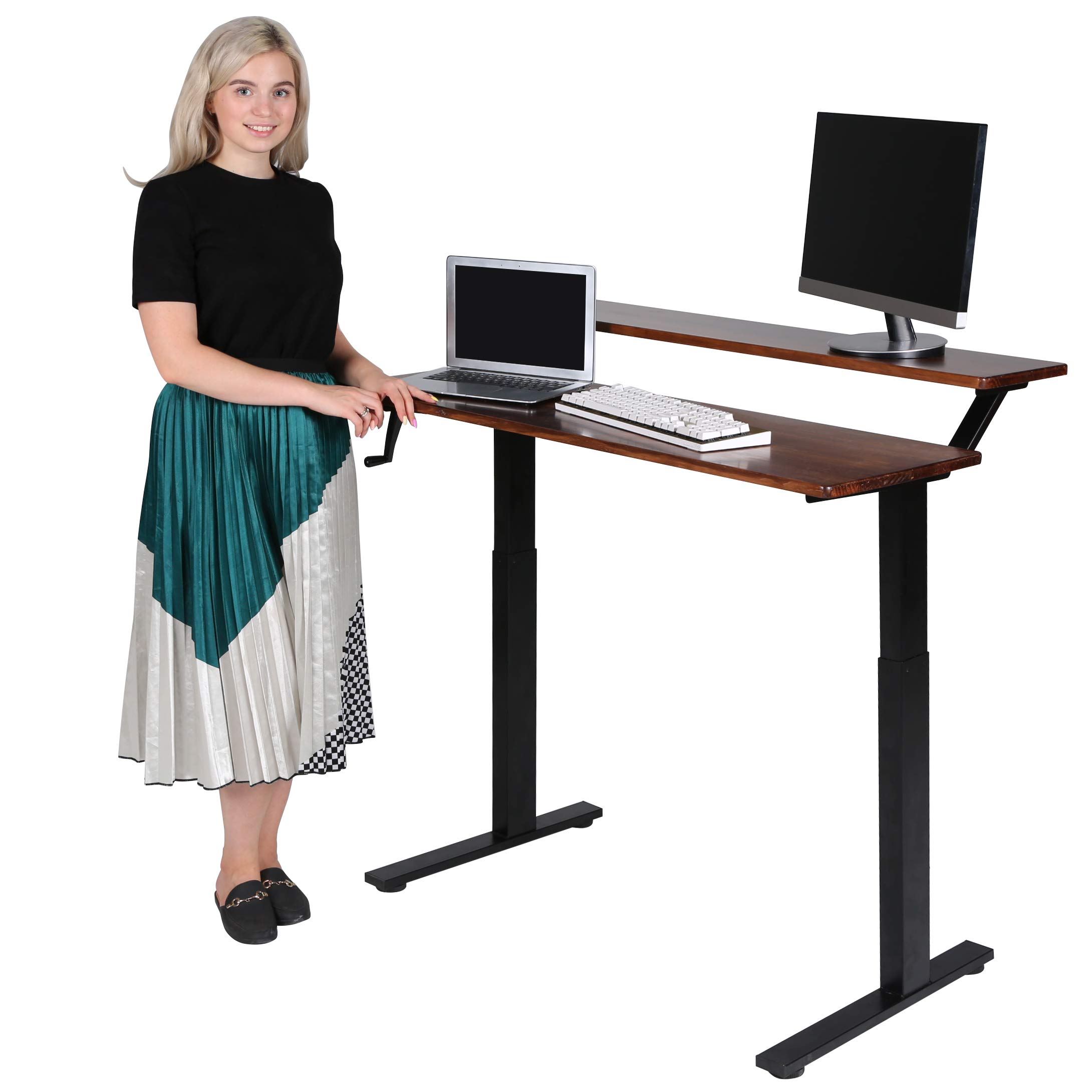 Buy SDADI Solid Wood Desk Top Crank Height Adjustable Standing Desk, 2
