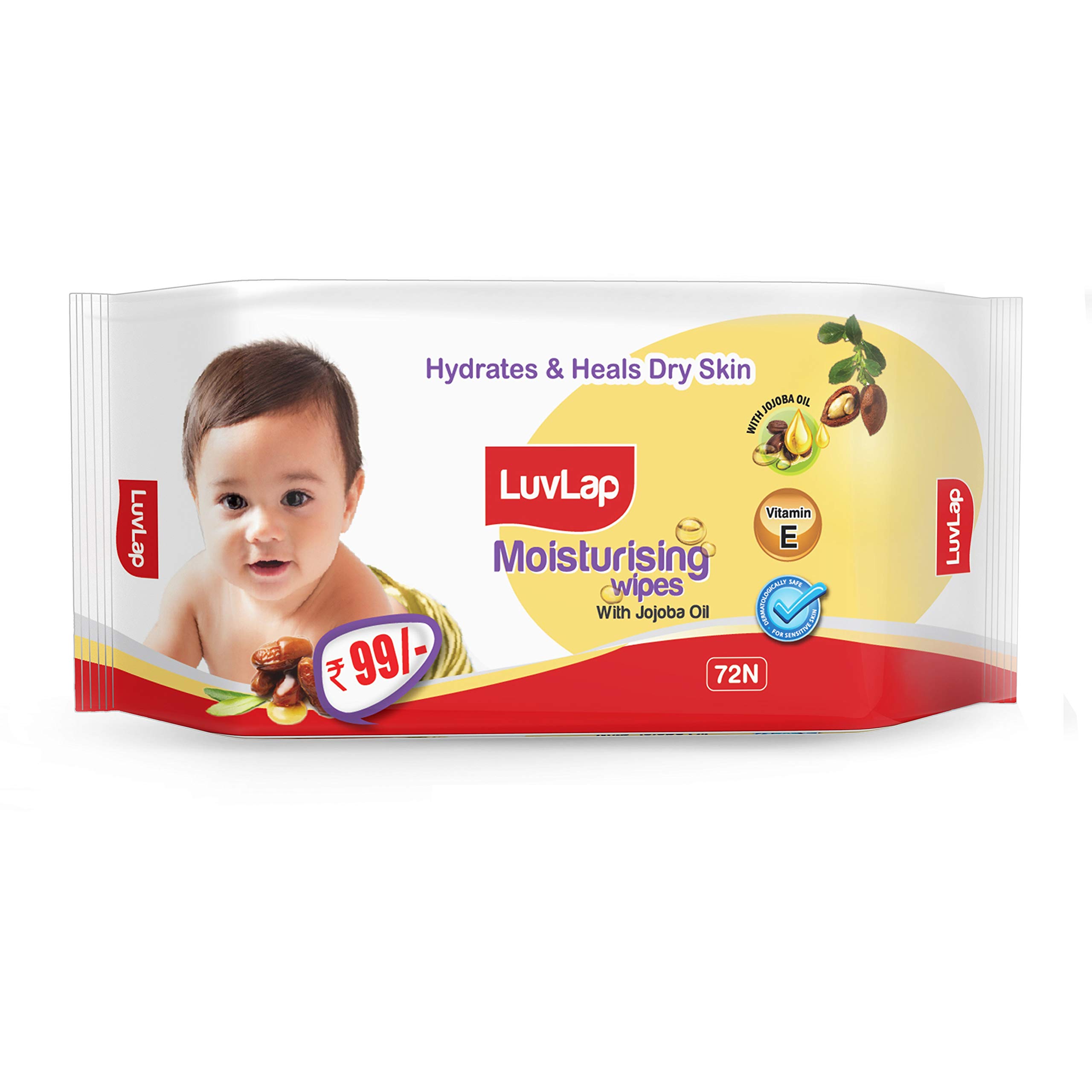 Luv Lap Paraben Free Baby Wipes with Jojoba Oil, 72 Wipes