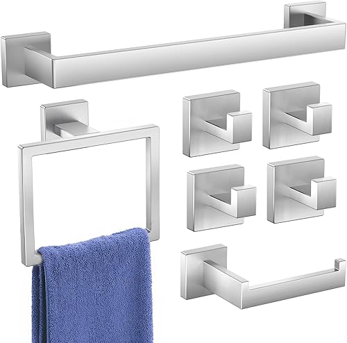 Juego de 7 accesorios de baño de níquel cepillado, accesorios de baño, toalleros para baño, acero inoxidable, montaje en pared de acero inoxidable