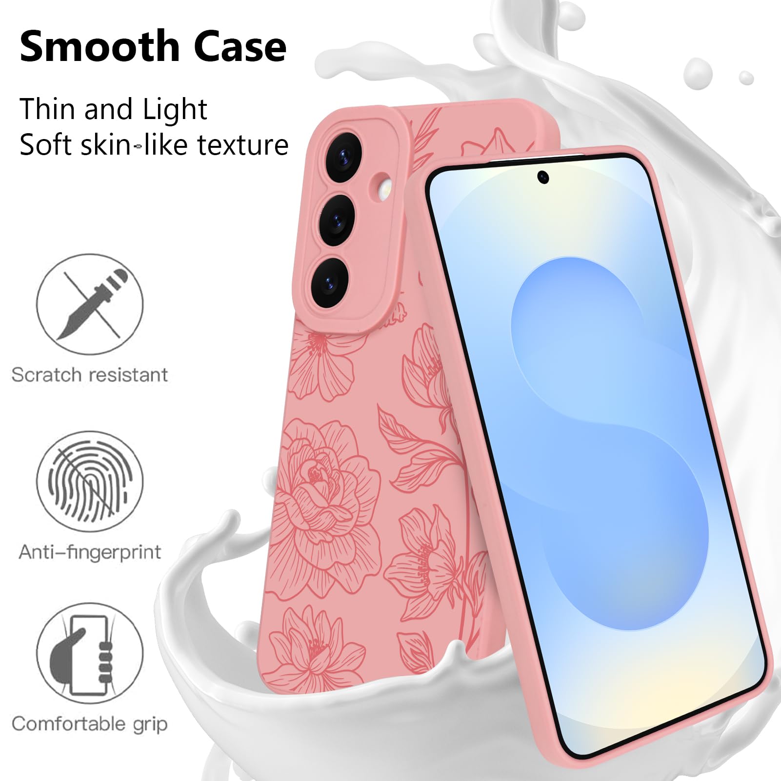 Funda de silicona para Samsung Galaxy S25 Plus con diseño de loto floral rosa, protección de cámara, suave, delgada, para niñas y mujeres, color rosa