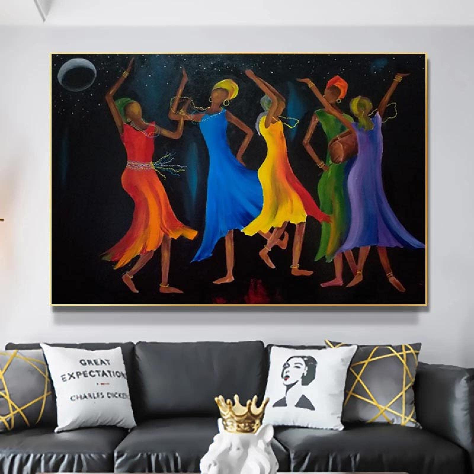 Amazon｜抽象的なアフリカの踊る女性フィギュアアートキャンバス絵画壁