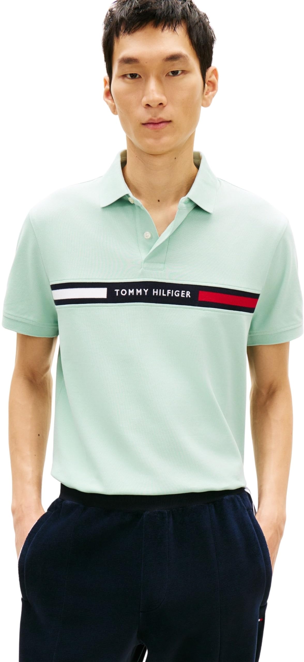 Tommy Hilfiger Men's Hilfiger Chest Insert Reg Polo MW0MW38130 S/S Polo, Green, L