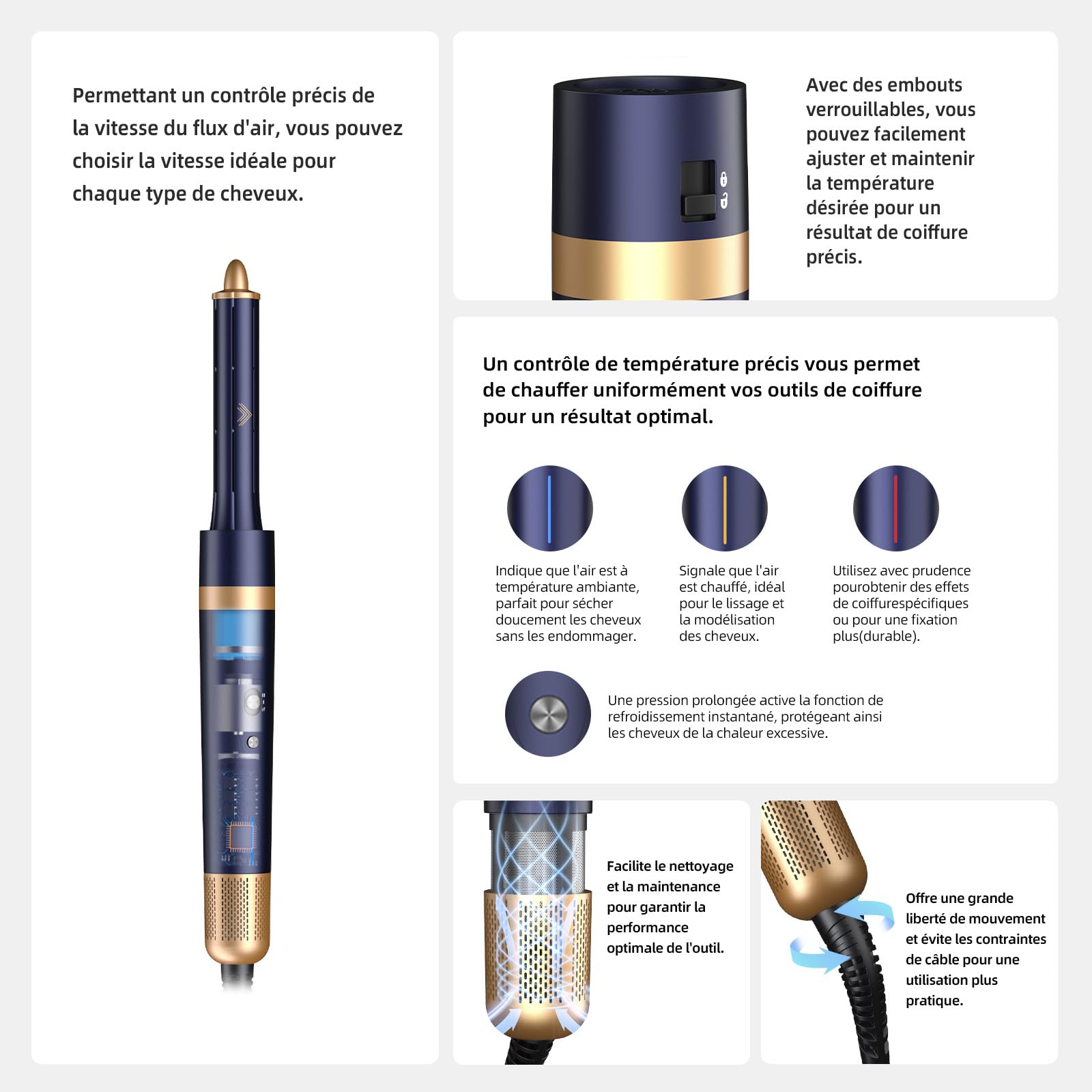 Air Styler e Asciugacapelli 6 in 1 con Air Arricciacapelli e Spazzola Asciugacapelli, Spazzola Lisciante per Capelli Ricci, Voluminosi o Lisciati con Cura Ionica (Blu)
