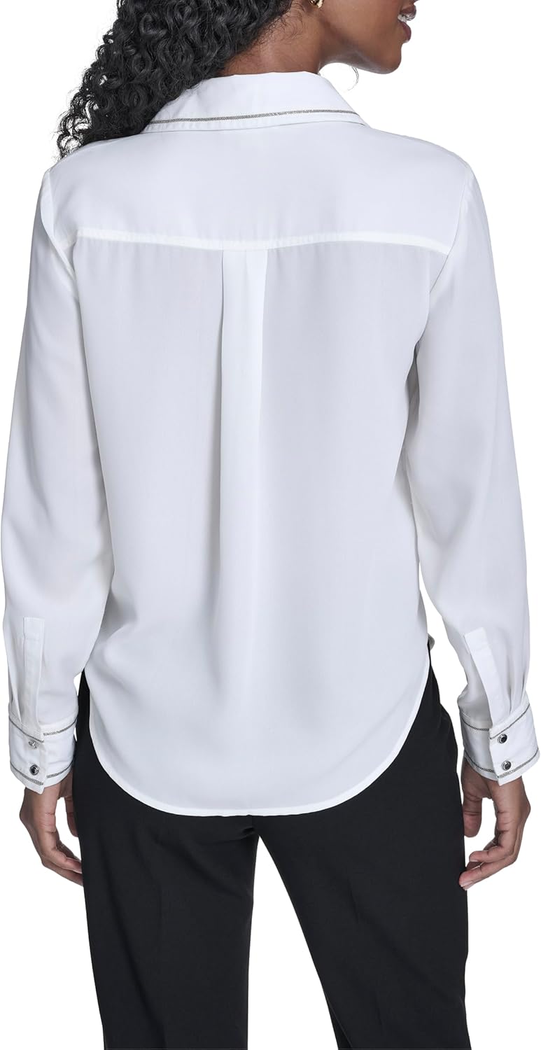 Calvin Klein Womens Long Sleeve Button Up Collared Blouse - Image 4