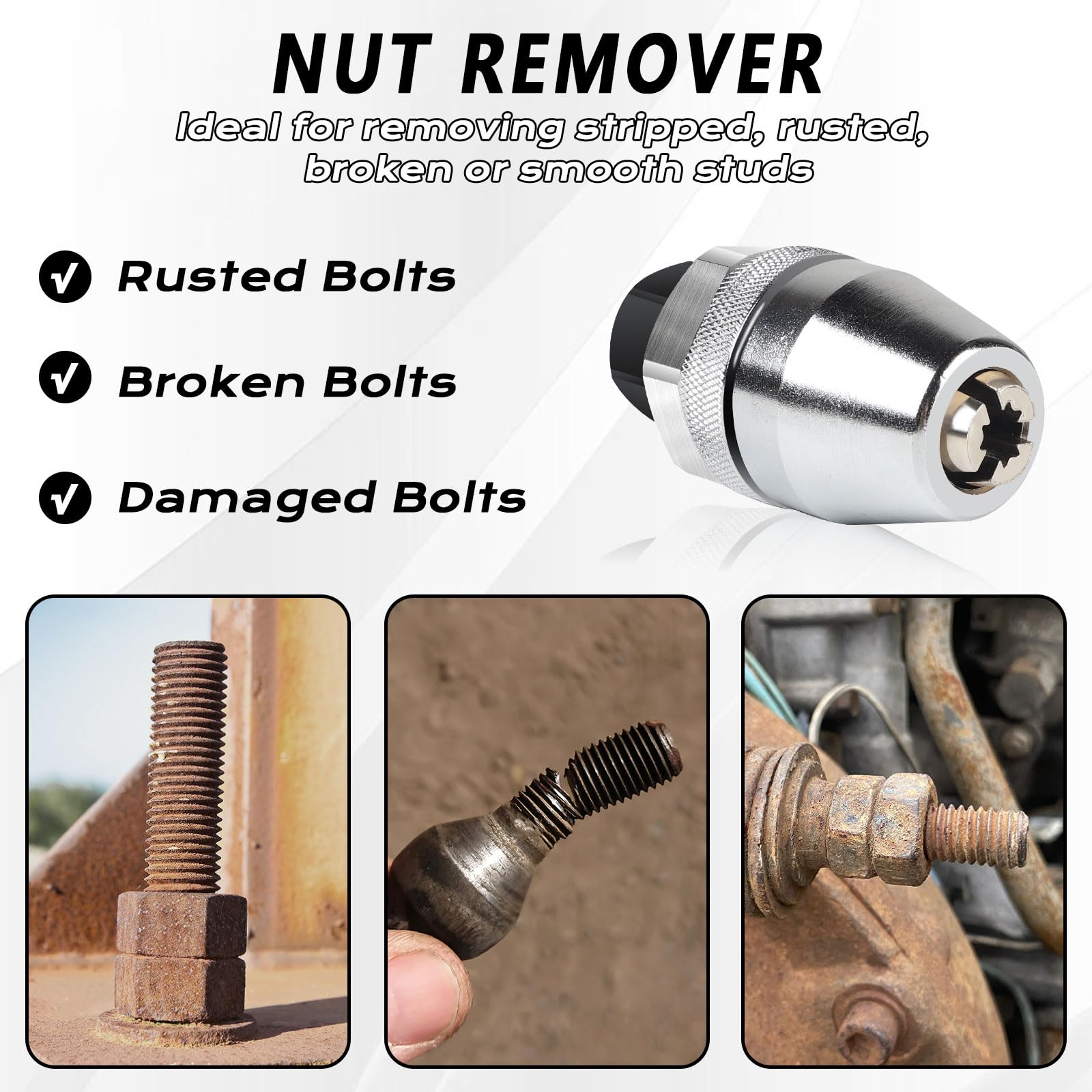EFUTURETIME Extractor de Pernos, Extractor de Espárragos de 3/8" para Pernos de 6 a 12 mm (1/4" a 1/2"), sin Taladro para Extraer Pernos Oxidados, Pintados, Dañados y Rotos