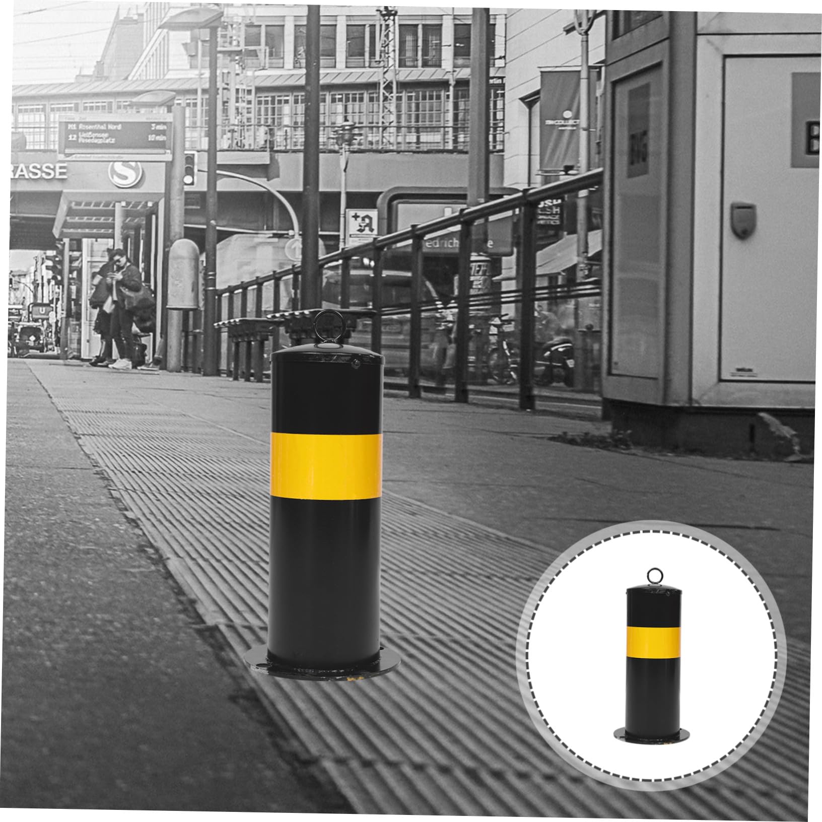 Poste de Acero Reforzado de 30 Cm, Barrera de Seguridad Vial Amarilla y Negra, Columna de Tráfico para Estacionamiento y Control de Acceso, Bolardo Protector Resistente
