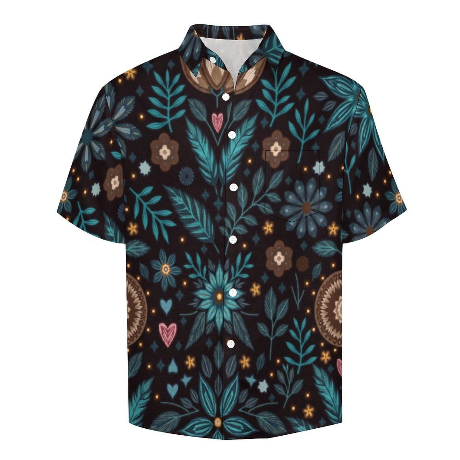 Camicia Casual da Uomo, Stelle Foglie Stampa Maglietta Estiva a Maniche Corte Stile Boemia Casual Button Down Hawaiani Camicie Risvolto Spiaggia Top