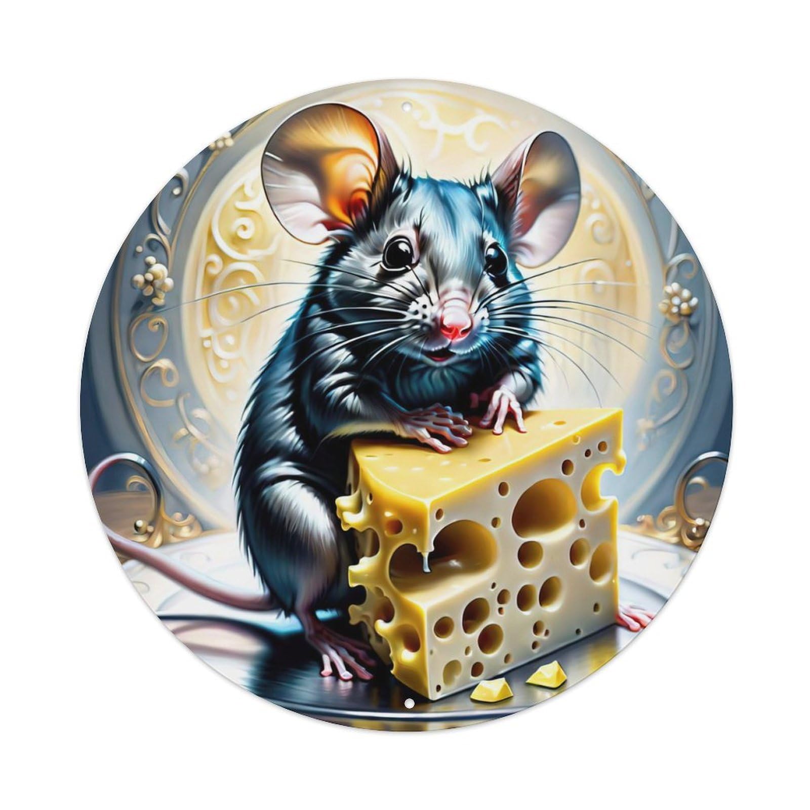 Animal Artwork Mice with Cheese Vintage Metal Tin Sign Plaque Wall Decor for Cafe, Club Bar, Office, Garden Metal Poster 8x8Inch