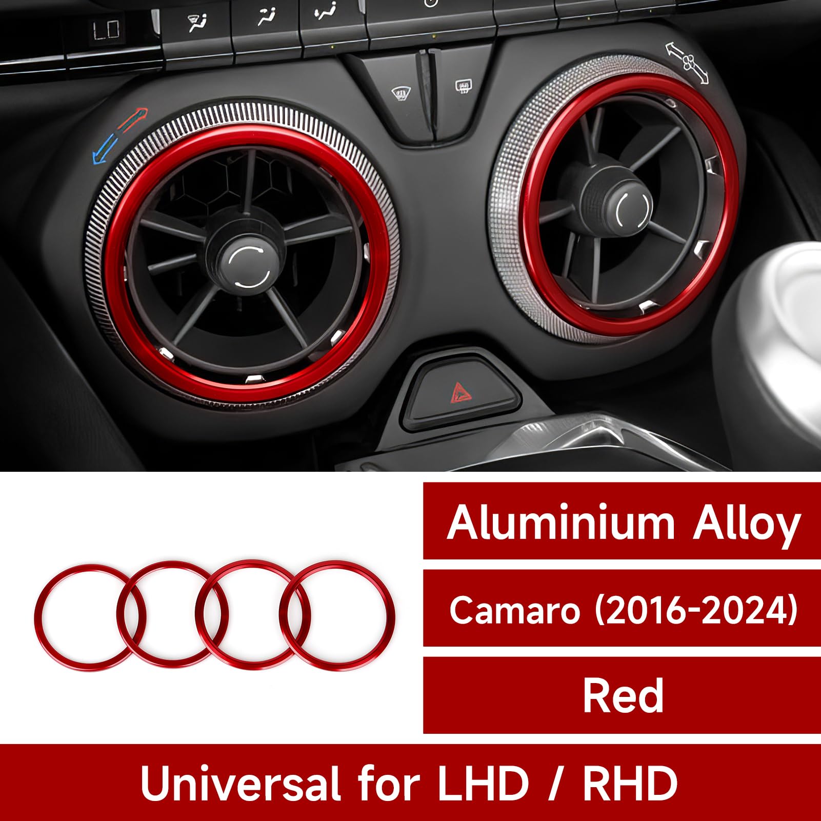 4 szt. aluminium do wylotu klimatyzatora Chevy AC Vent wykończenia wnętrza do Chevrolet Camaro 2017 2018 2019 2021 2022 2023 2024 Chevrolet Camaro akcesoria (czerwone)