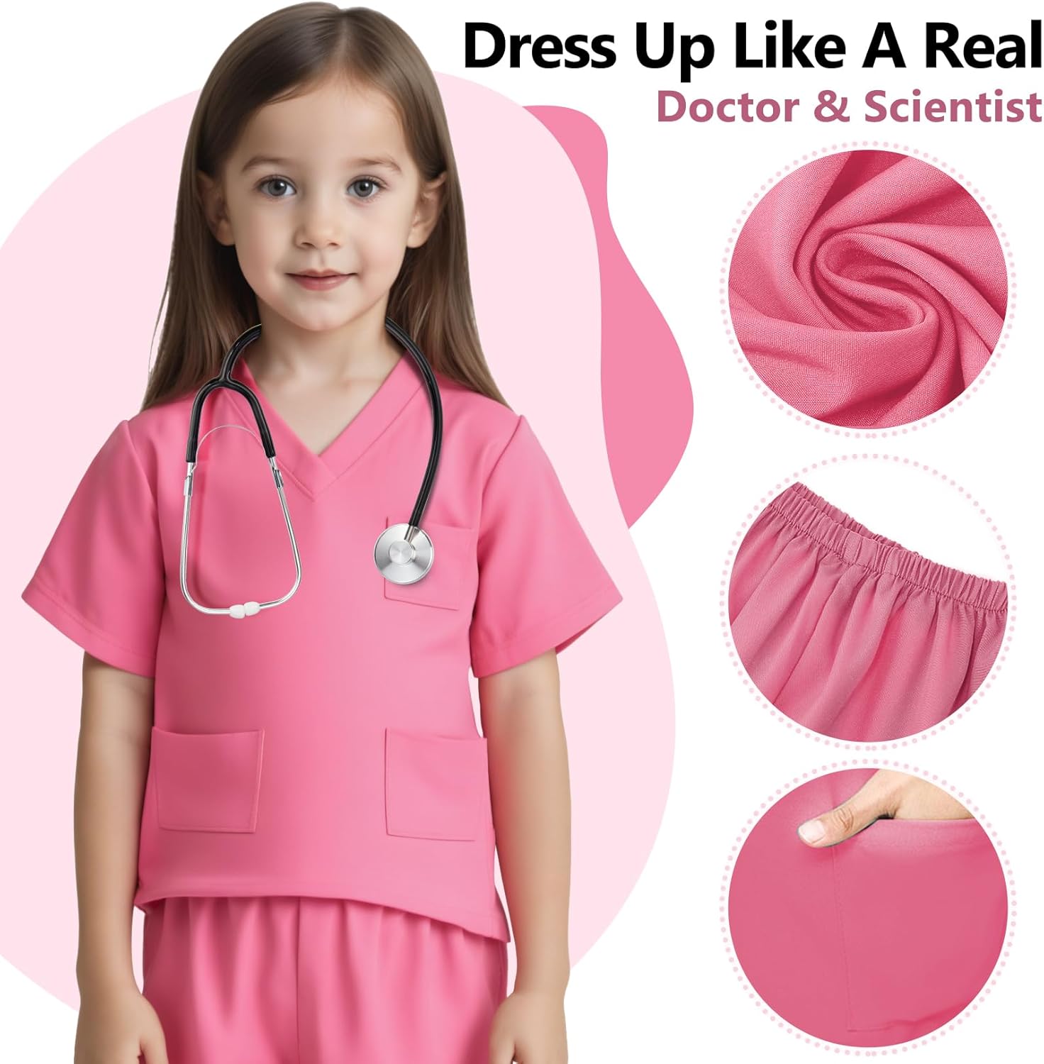 Kids Doctor Scrub Costume,Halloween Cosplay Dress up,Nurse Scrub Set Gift for Boys and Girls 3-12Years Old 6PCS - Image 2