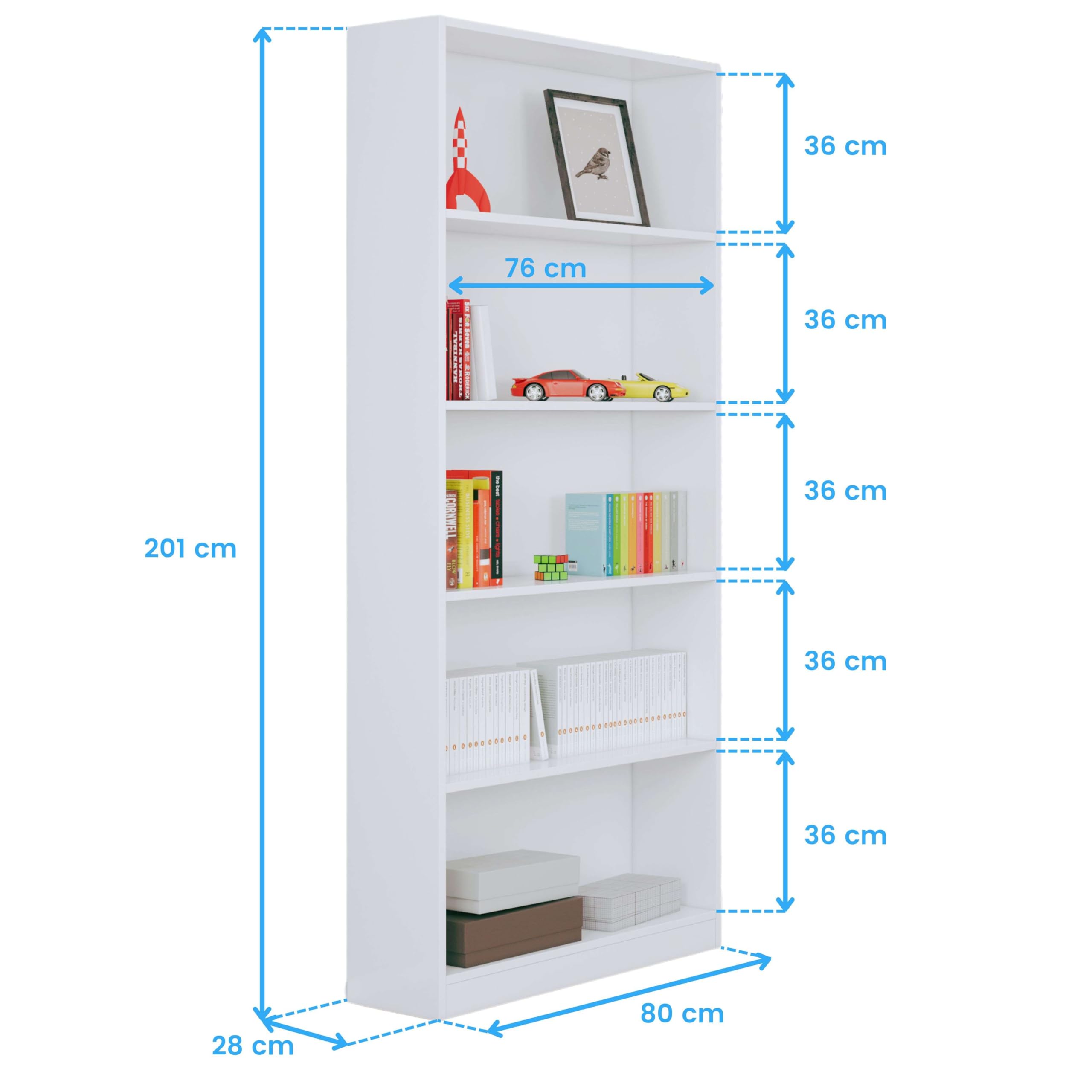 Habitdesign Magnolia B03 Libreria, Bianco, 80 x 28 x 201
