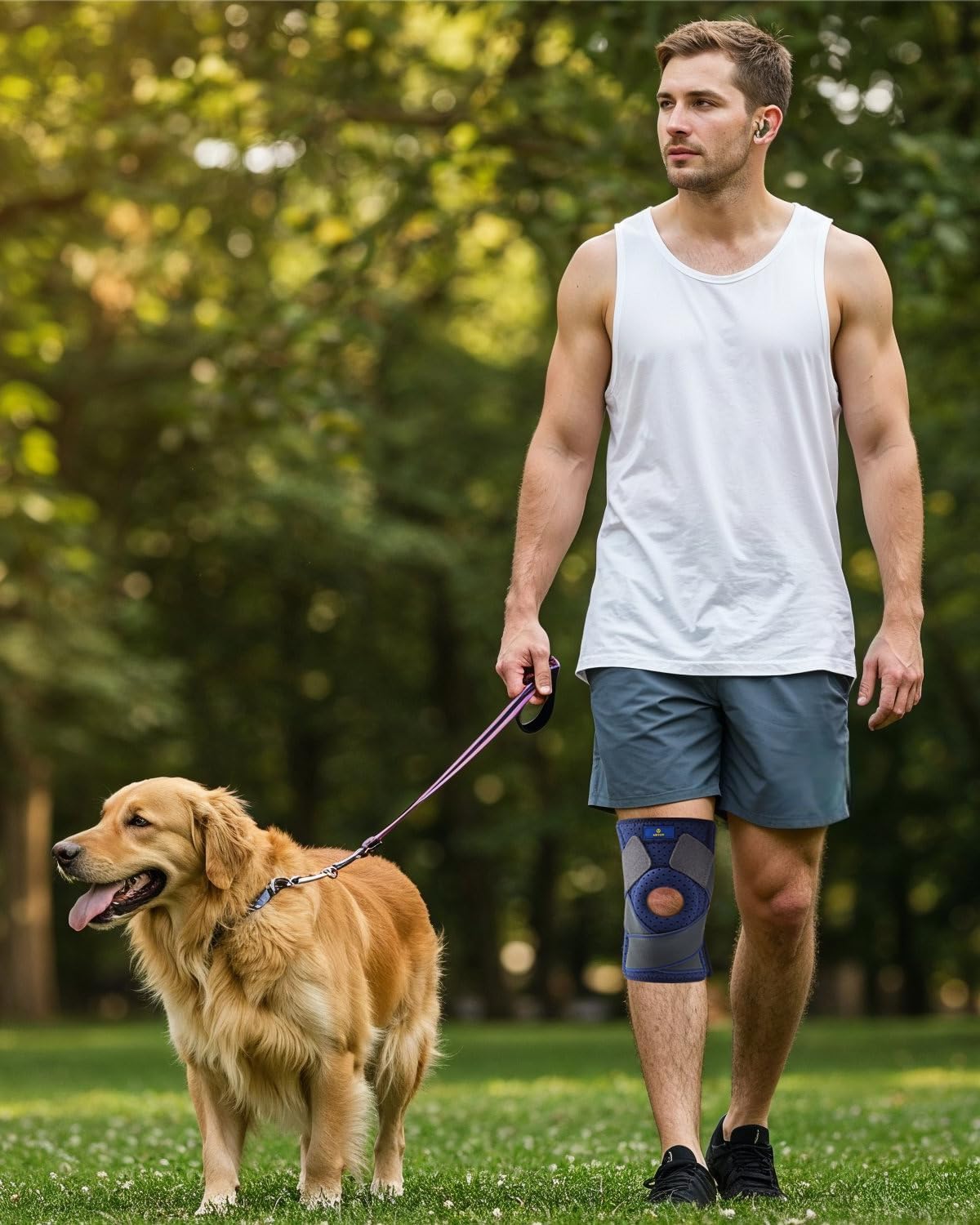 ABYON Genouillère Ligamentaire Genou, Attelle Genou Réglable avec Stabilisateurs Latéraux et Coussinet en Gel Ouvert pour Homme et Femme Ligamentaire, Déchirure du Ménisque, Haltérophilie et Course