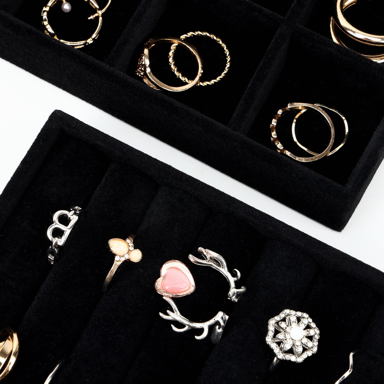 Fixwal 14in Set of 5 Jewelry Organizer Drawer, Stackable Trays for Drawers, Jewelry Storage for Earring, Necklace, Bracelet, Watch with Removable Divider, Black