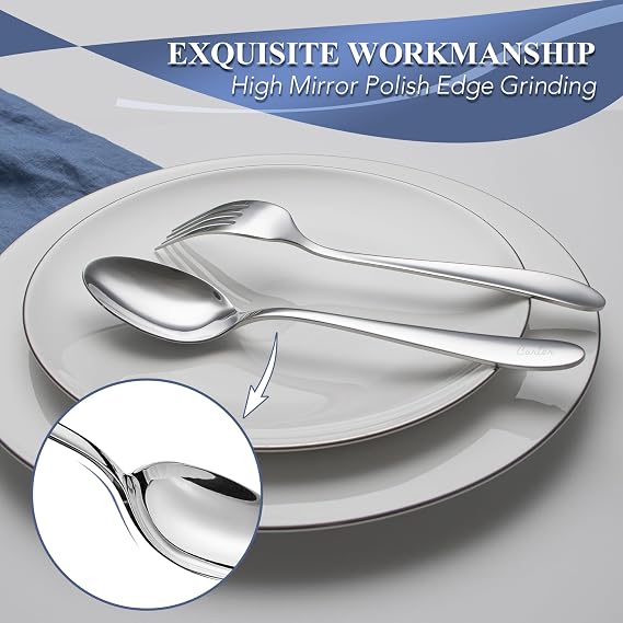 Personalized Dinner Forks and Spoons Silverware Set, 12 Piece Custom Text Engraved Stainless Steel Flatware Cutlery Set for Home, Kitchen and Restaurant, Mirror Polished, Dishwasher Safe