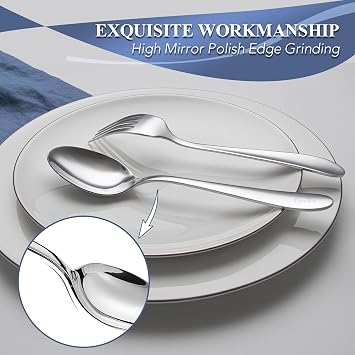 Personalized Dinner Forks and Spoons Silverware Set, 12 Piece Custom Text Engraved Stainless Steel Flatware Cutlery Set for Home, Kitchen and Restaurant, Mirror Polished, Dishwasher Safe