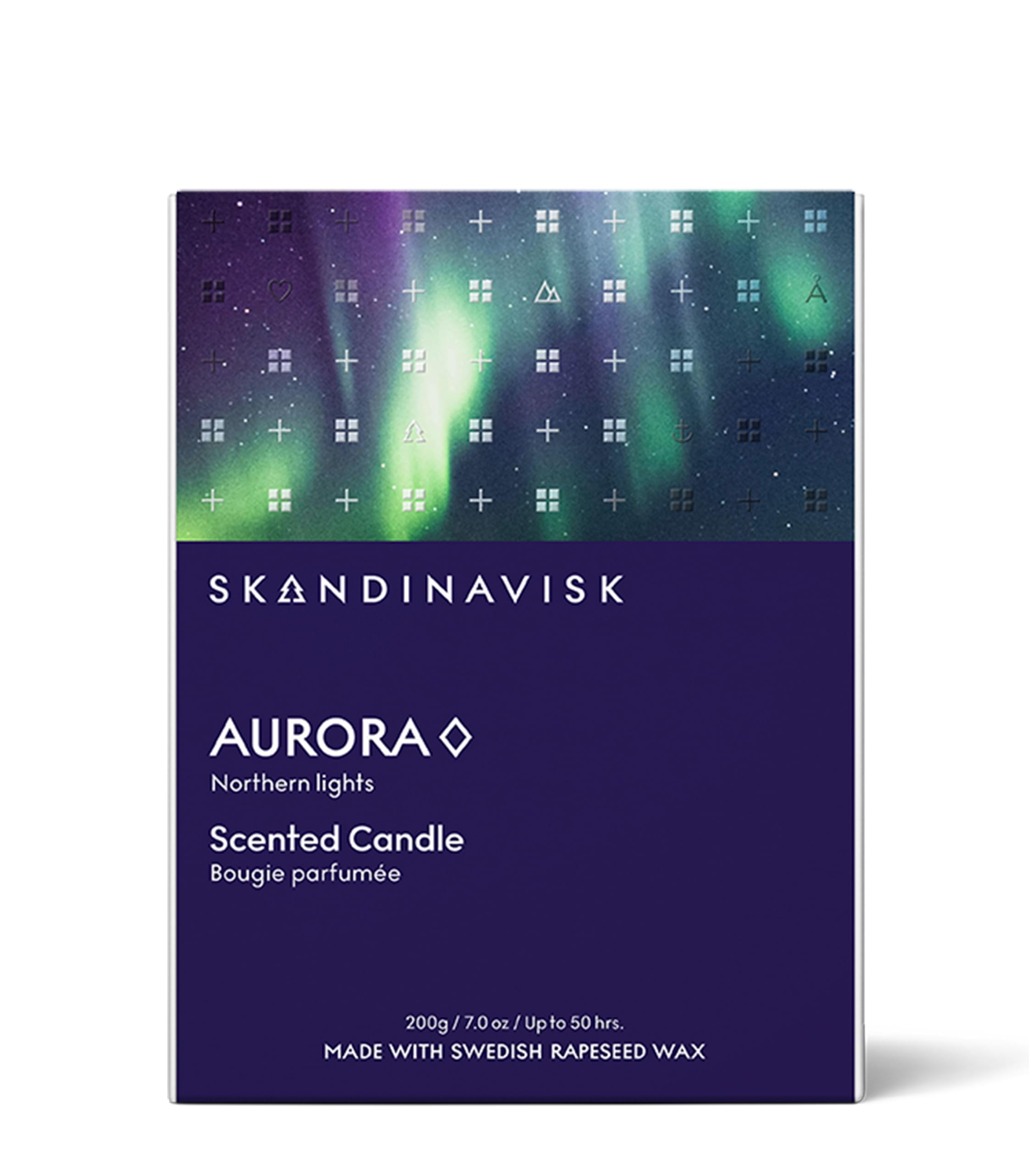 Skandinavisk AURORA Duftkerze. Duftnoten: Sandelholz und Wacholderbeeren, Jasmin und Limette. 200 g.