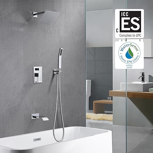 Miniatura 2 de Sistema de ducha, juego de grifo de ducha completo con boquilla de bañera de cascada, cabezal de ducha de lluvia de 8 pulgadas y mano, acabado