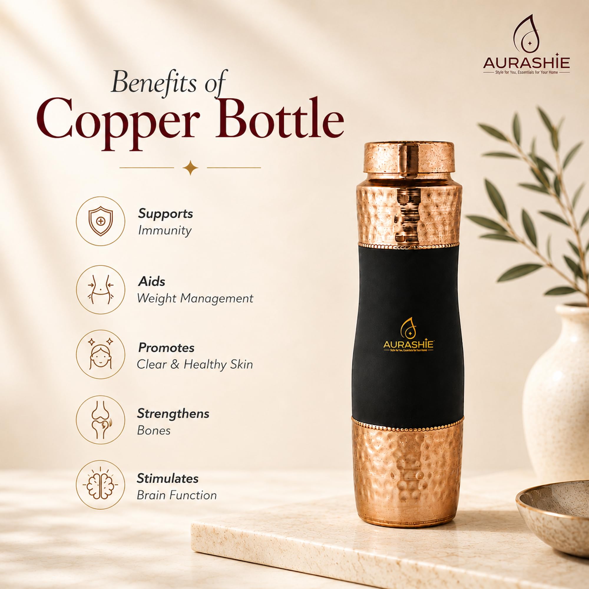 Pure Copper Water Bottle - Ayurvedic Health Benefits -6