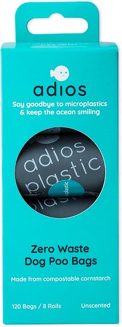 Adios Plastic Biodegradable Dog Poop Bags - Extra Thick Compostable Dog Poo Bags Made from Highest Rated EN13432 Certified Cornstarch | Leak Proof Dog Waste Bags in Grey Colour | 8 Rolls, 120 Bags