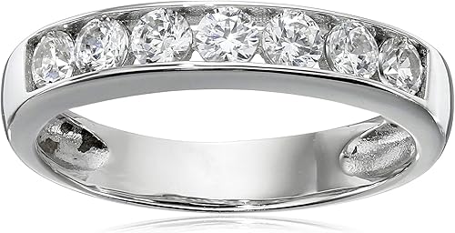 Tienda Collection Sterling Silver Platinum-Plated Infinite Elements Zirconia Round Channel Band Ring