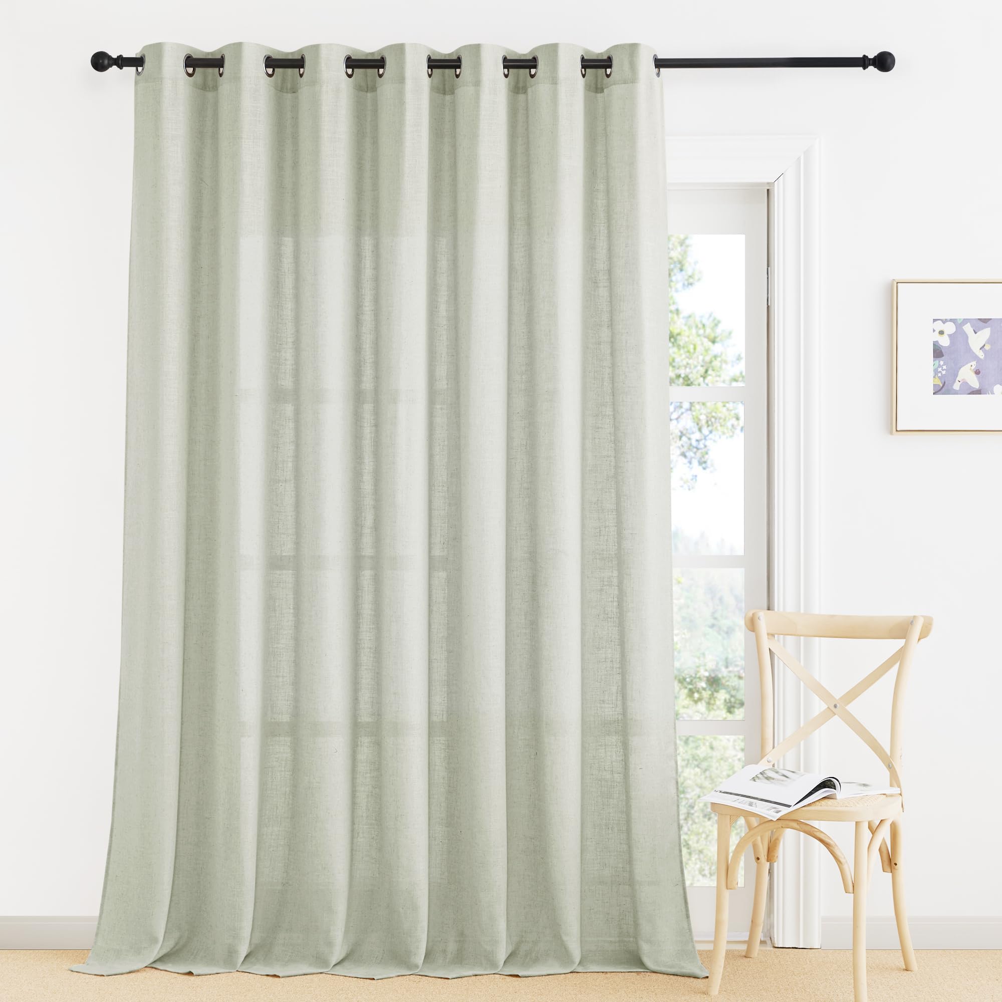 RYB HOME Extra Wide Semi Sheer Curtains, Grommet Easy Sliding Room Divider for Office Bedroom Separation, Large Window Curtains for Sliding Glass Door, Sage Green, W 100 x L 95, 1 Pcs