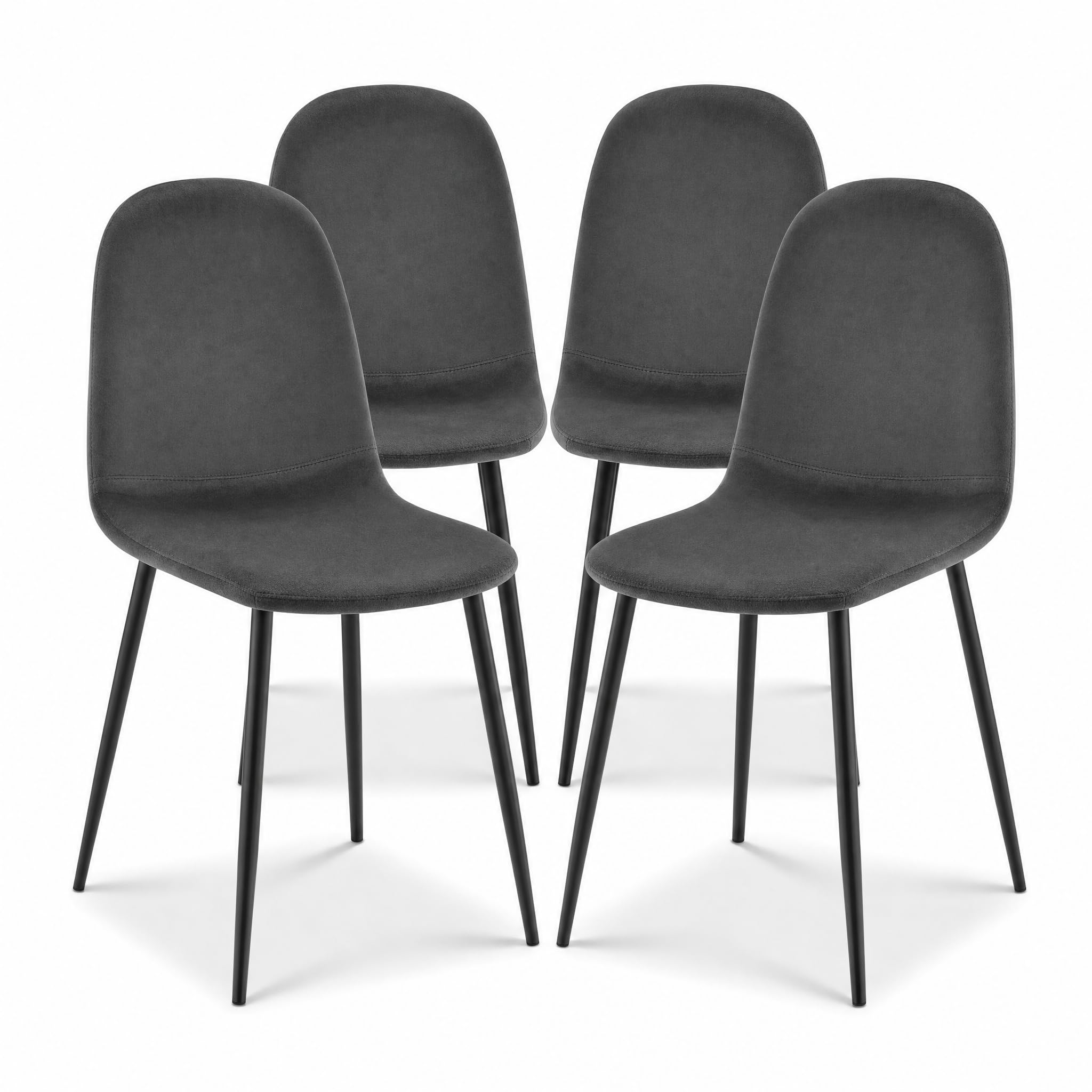 Bravich Ron Velvet Dining Chairs Set of 4, Grey Fabric Dining Room Chairs, Upholstered Kitchen Chairs with Metal Legs, Padded Modern Accent Chair for Bedroom and Dressing Table