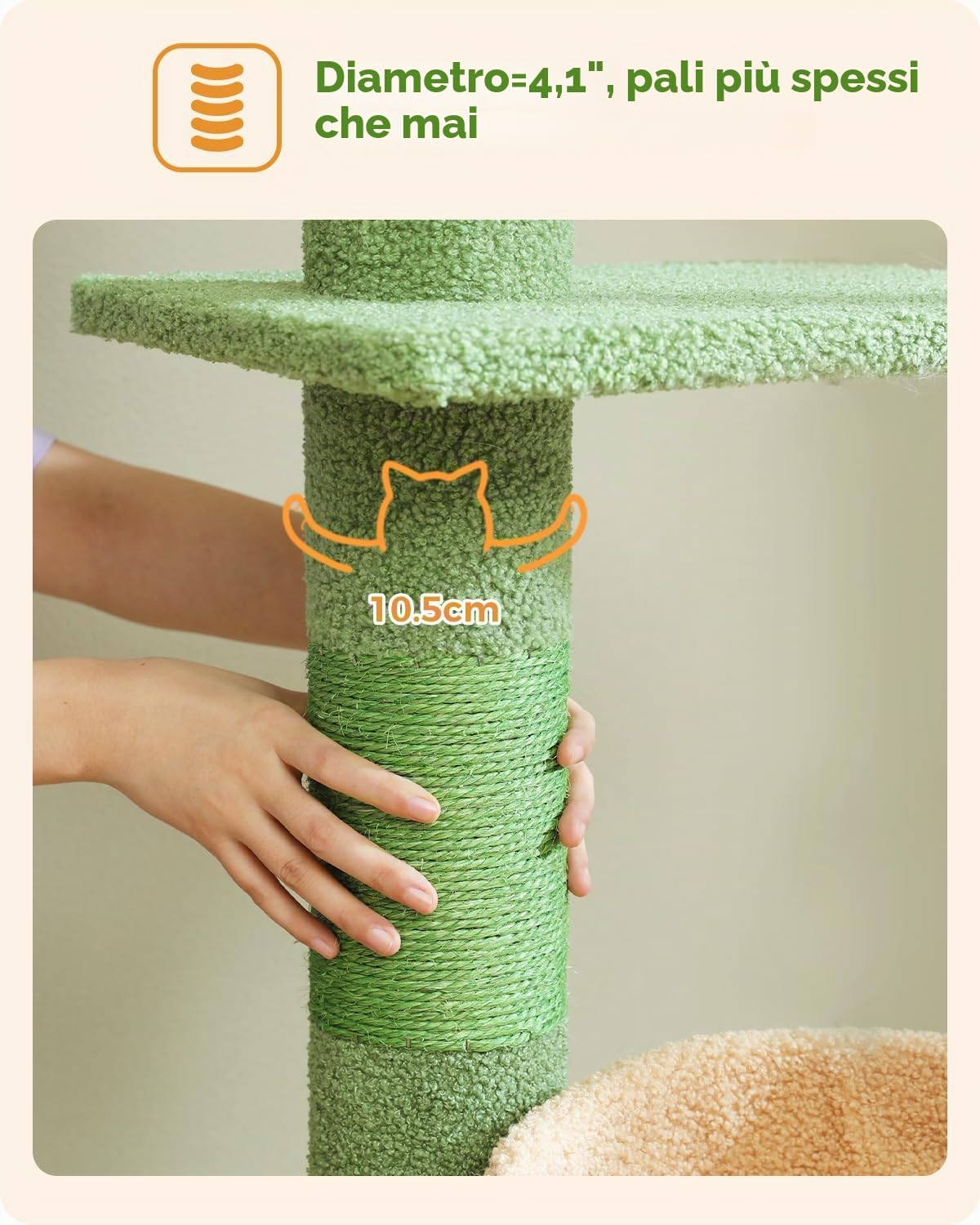 PAWZ Road Albero per gatti a forma di cactus dal pavimento al soffitto, 5 spaziose piattaforme, torre per gatti con tiragraffi spessi 10,5 cm, amaca sostituibile e palline pendenti per gatti interni