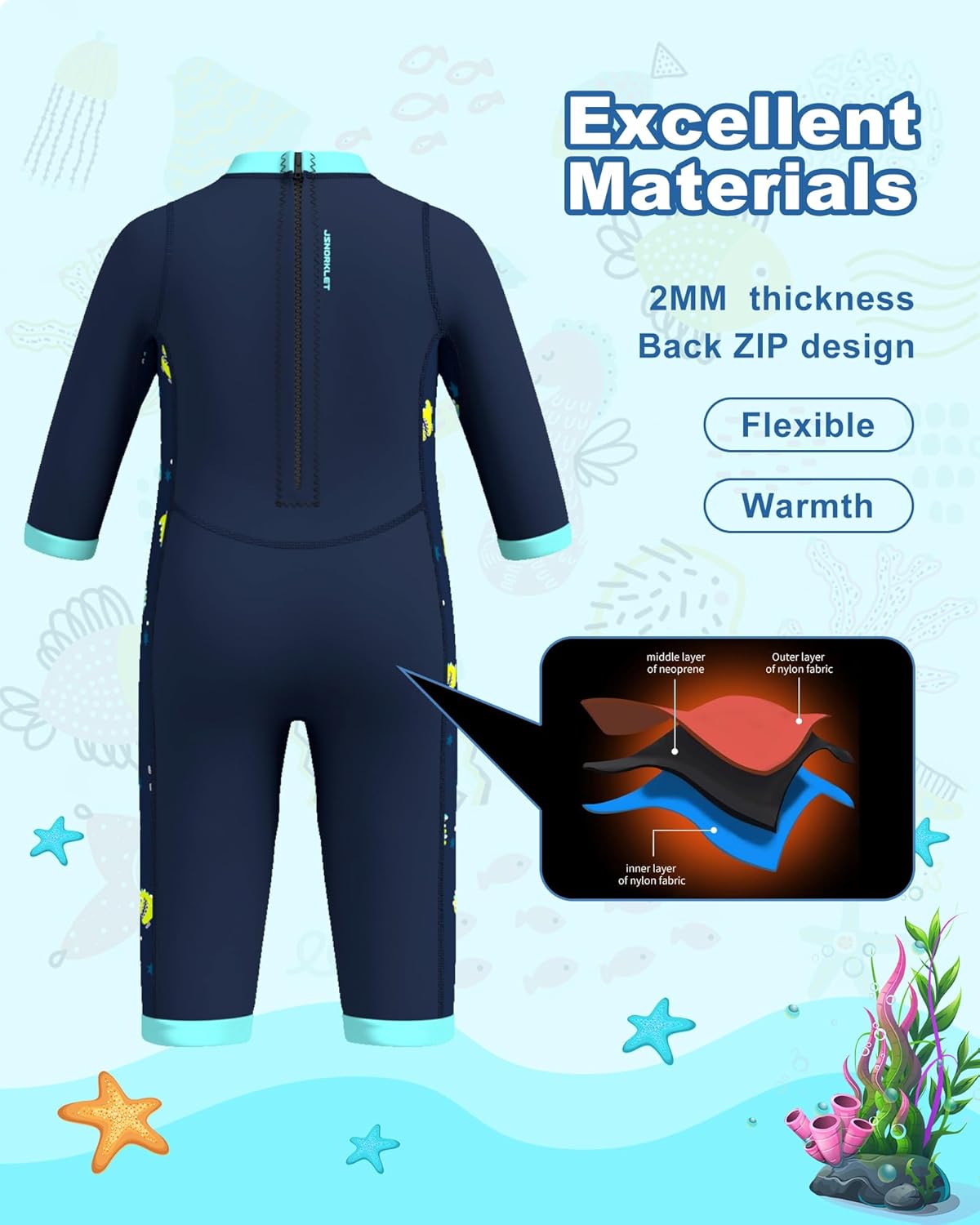 Baby Wetsuit, Neoprene Thermal Swimsuit Keep Warm in Cold Water - Image 5