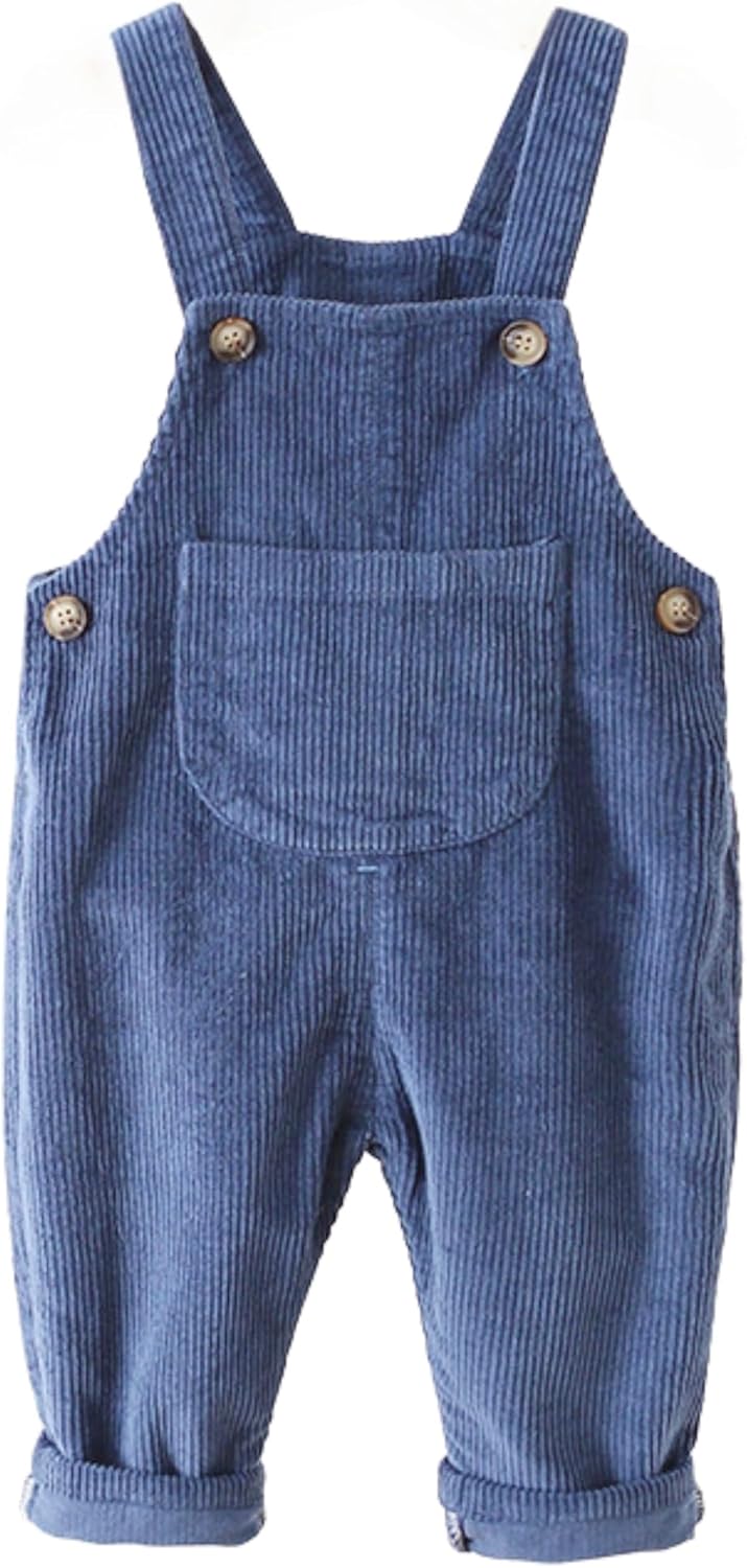 DOCOLL Baby Boy Girl Corduroy Bib Overalls Cotton Button Suspender Overalls Plain Romper Loose Jumpsuit