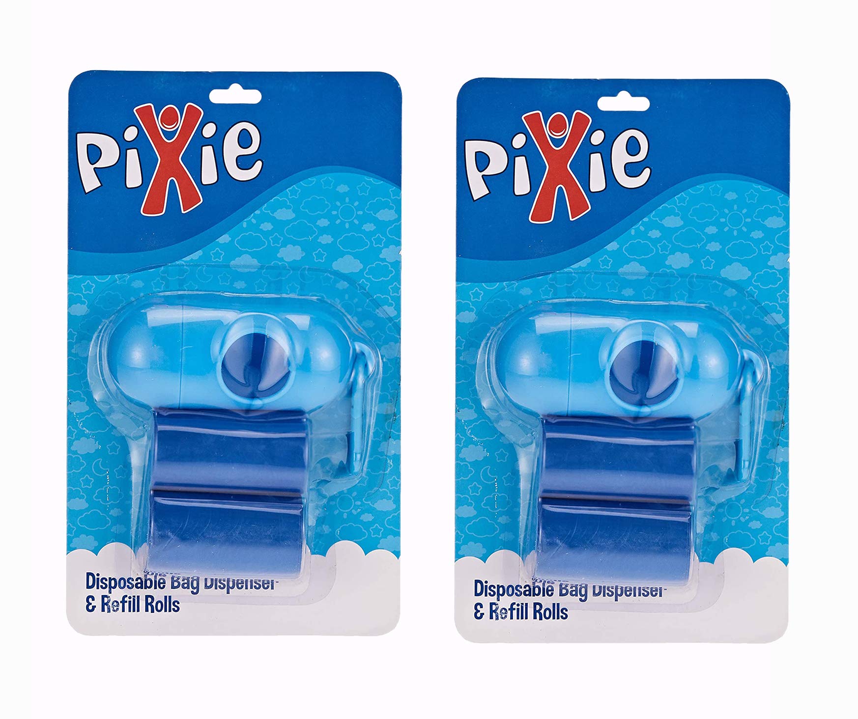 PixieDisposable Dispenser Bag & Refill Blue Pack Of 2 (4 Rolls 80 Bags) Baby Nappy Bag, Pet Waste Bag, Scented Diaper Bag, Trash Bag, Garbage Bag, Colorful Plastic Bag, Poop Bag, Sacks