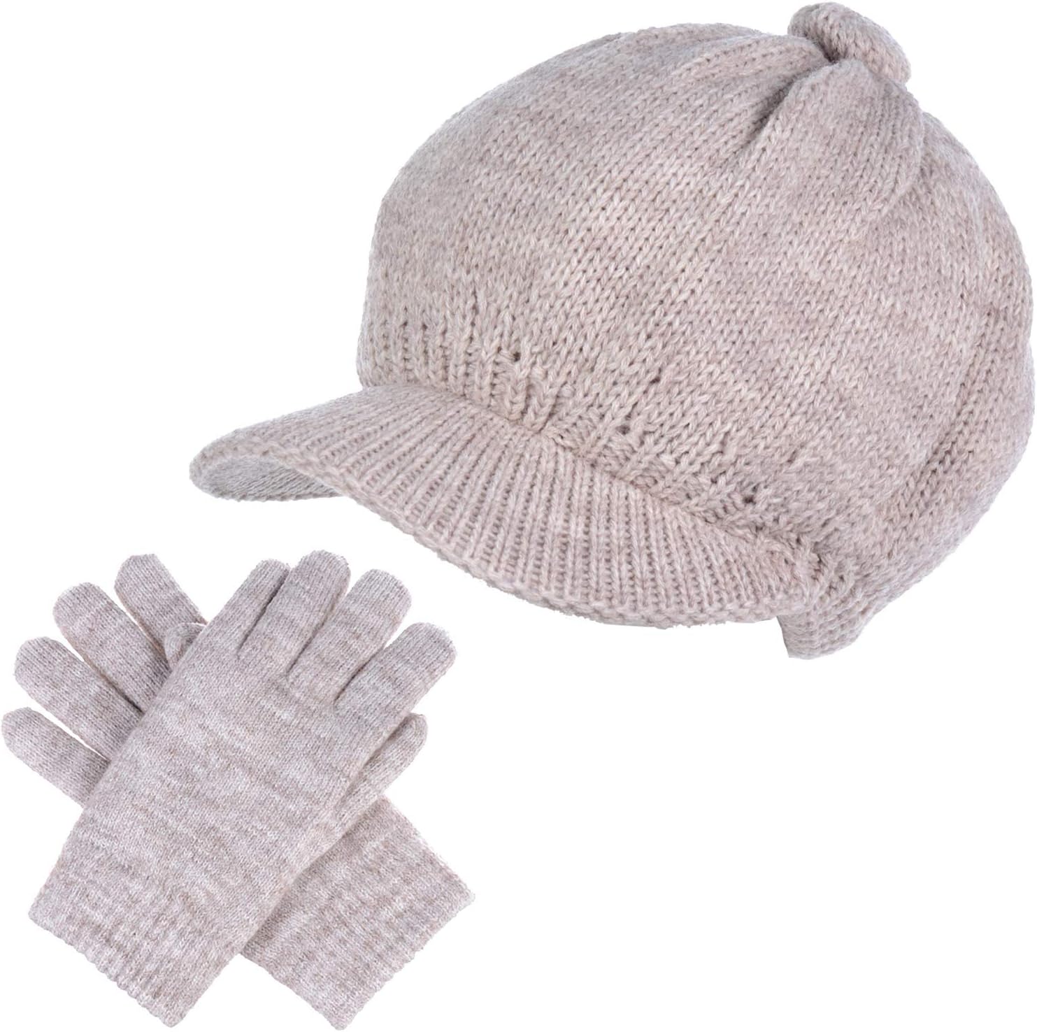 BYOS Womens Winter Cozy Fleece Lined Newsboy Knit Cap Cabbie Hat (Set Available)