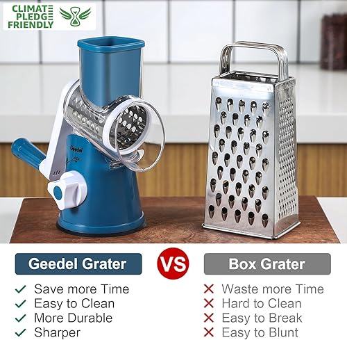 Miniatura 2 de Geedel Rotary Cheese Grater, Kitchen Mandoline Vegetable Slicer with 3 Interchangeable Blades, Easy to Clean Rotary Grater Slicer for Fruit, Azul
