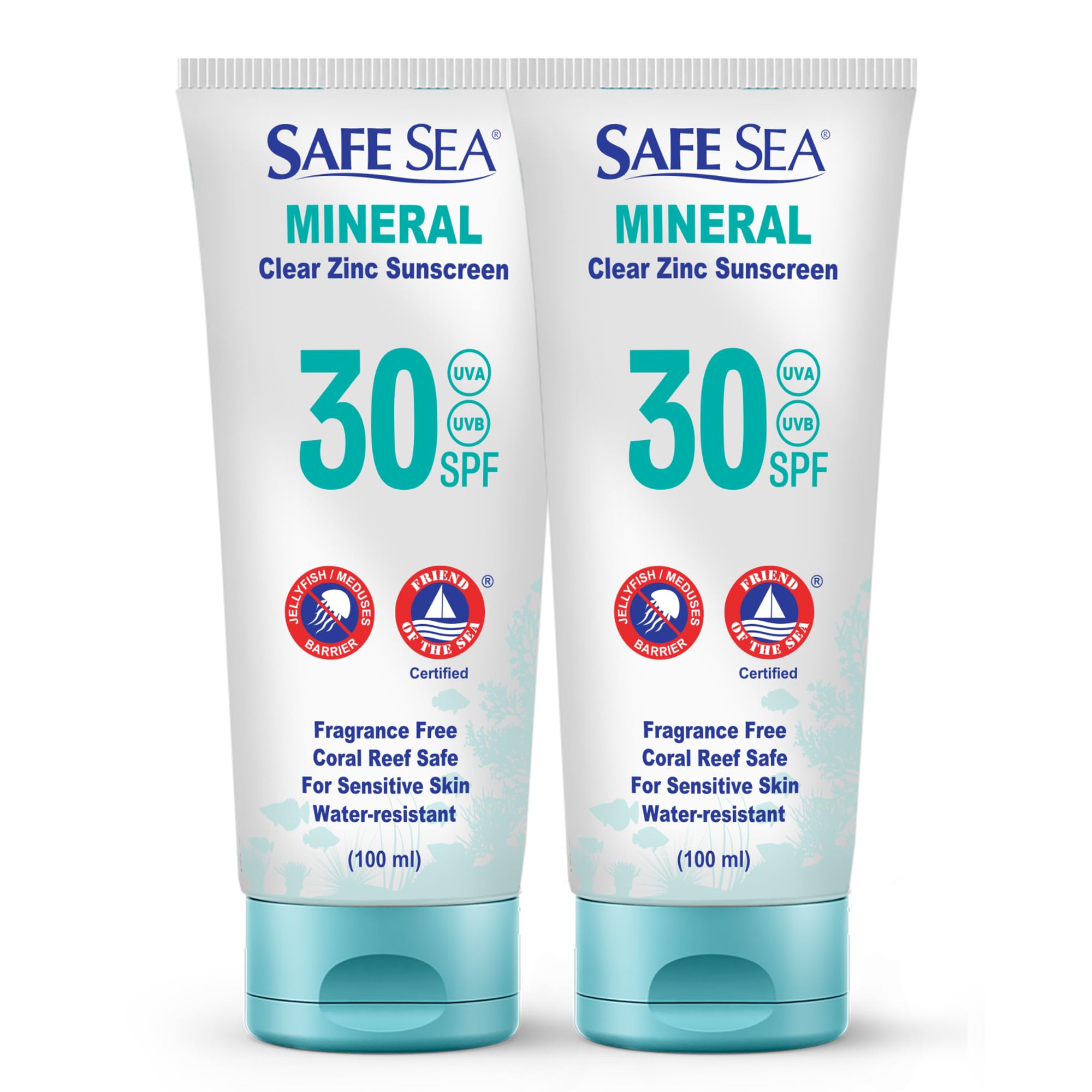 SAFE SEAZinc Oxide Sunscreen SPF30 Clear Mineral Face And Body Sunscreen  Without White Cast Anti-Jellyfish Sting Protective Lotion Travel Size