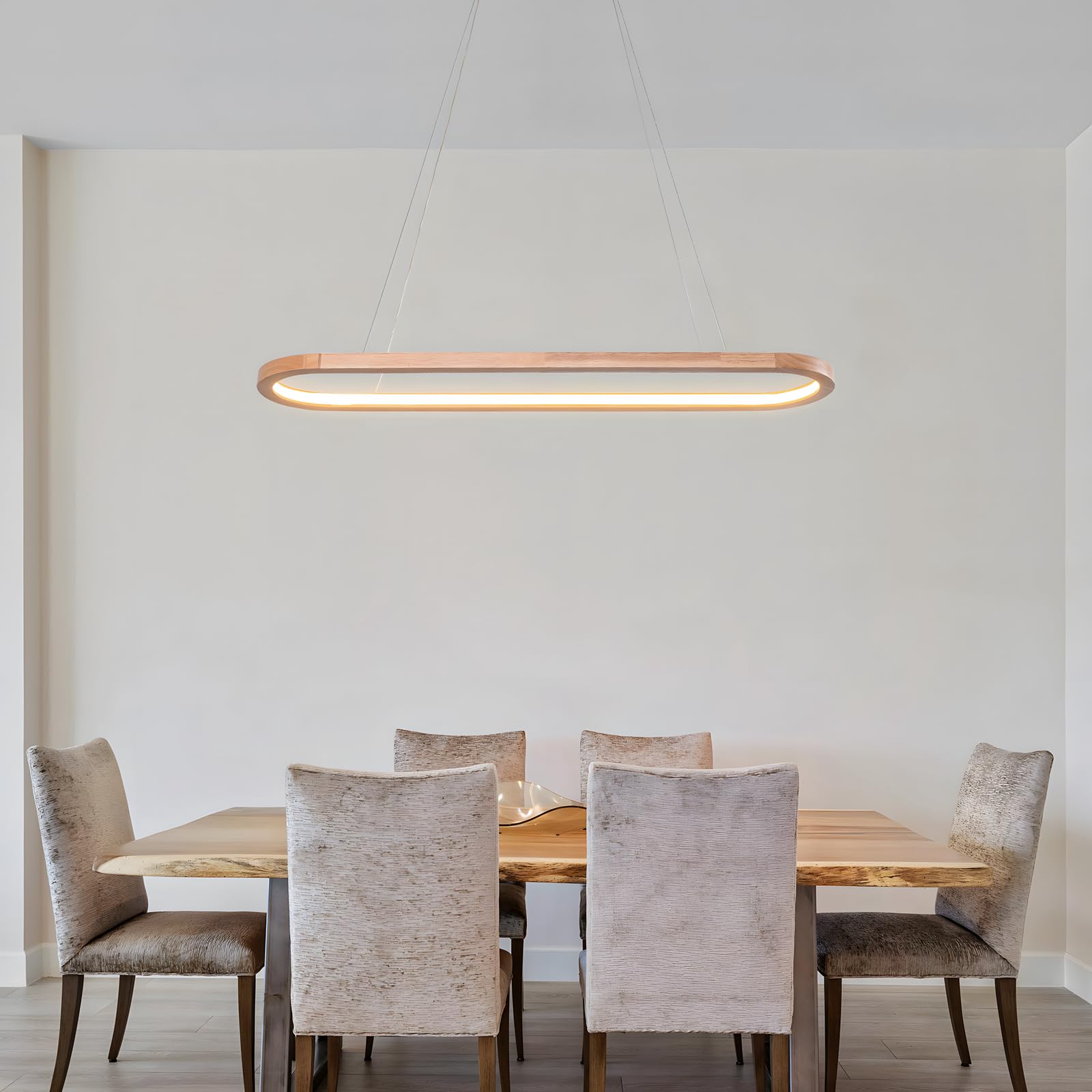 Wood LED Kronleuchter Deckenleuchte, Dimmbare Ovale Ring Holzbeleuchtung, 3000-6000K, Einstellbare Kreis Anhängerlampe, Kücheninsel Esszimmer Wohnzimmer Foyer Hängen【70cm】
