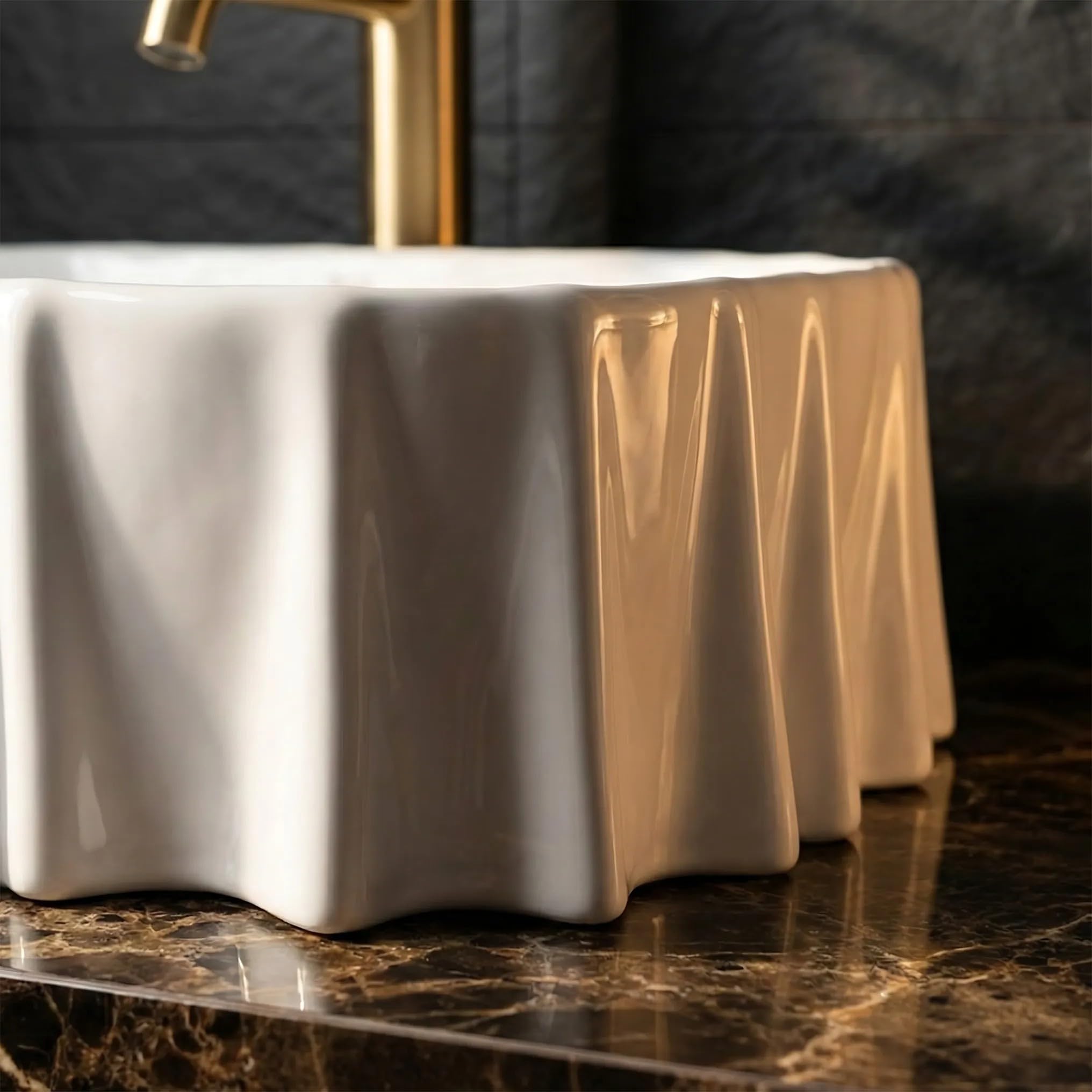 Rea - Lavabo da appoggio Atria Curvato - Ceramiche Sanitarie - Bianco - 50 x 40 x 1,4 cm