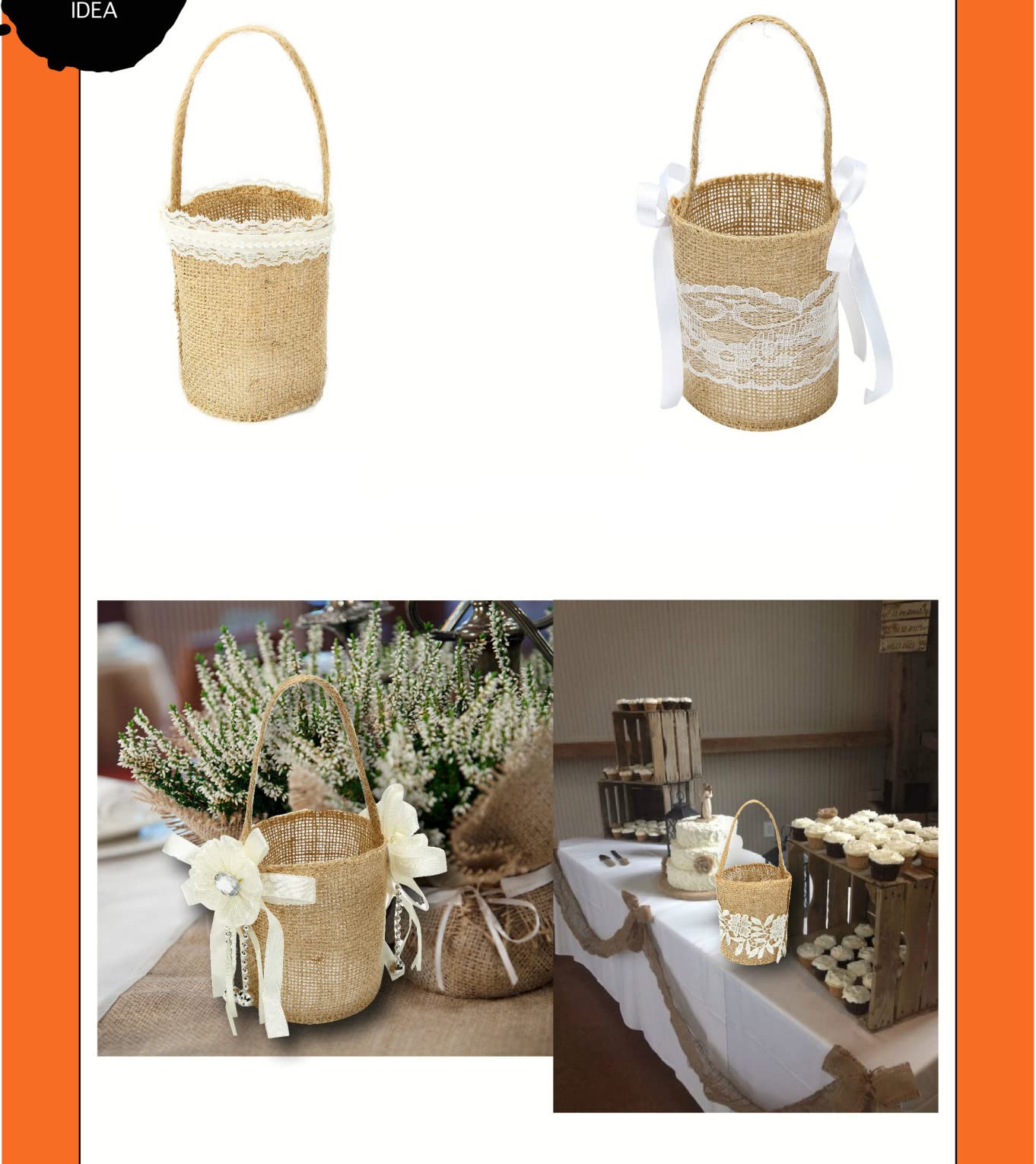 Egurs Jute Huwelijksmandje – 25 X 10 Cm – Natuurlijke Jute Kleur – Voor Bloemen, Snoep Of Bloemblaadjes – Bruiloft, Feest Of Evenement