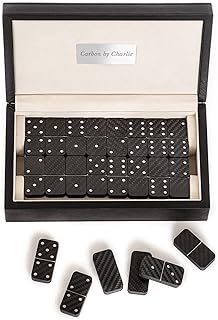Carbon By Charlie 28 Pieces Double 6 Dominoes Luxury Set â€“100% Carbon Fiber Premium Double-Six Dominoes Set for Adults, Luxury Leatherette Box