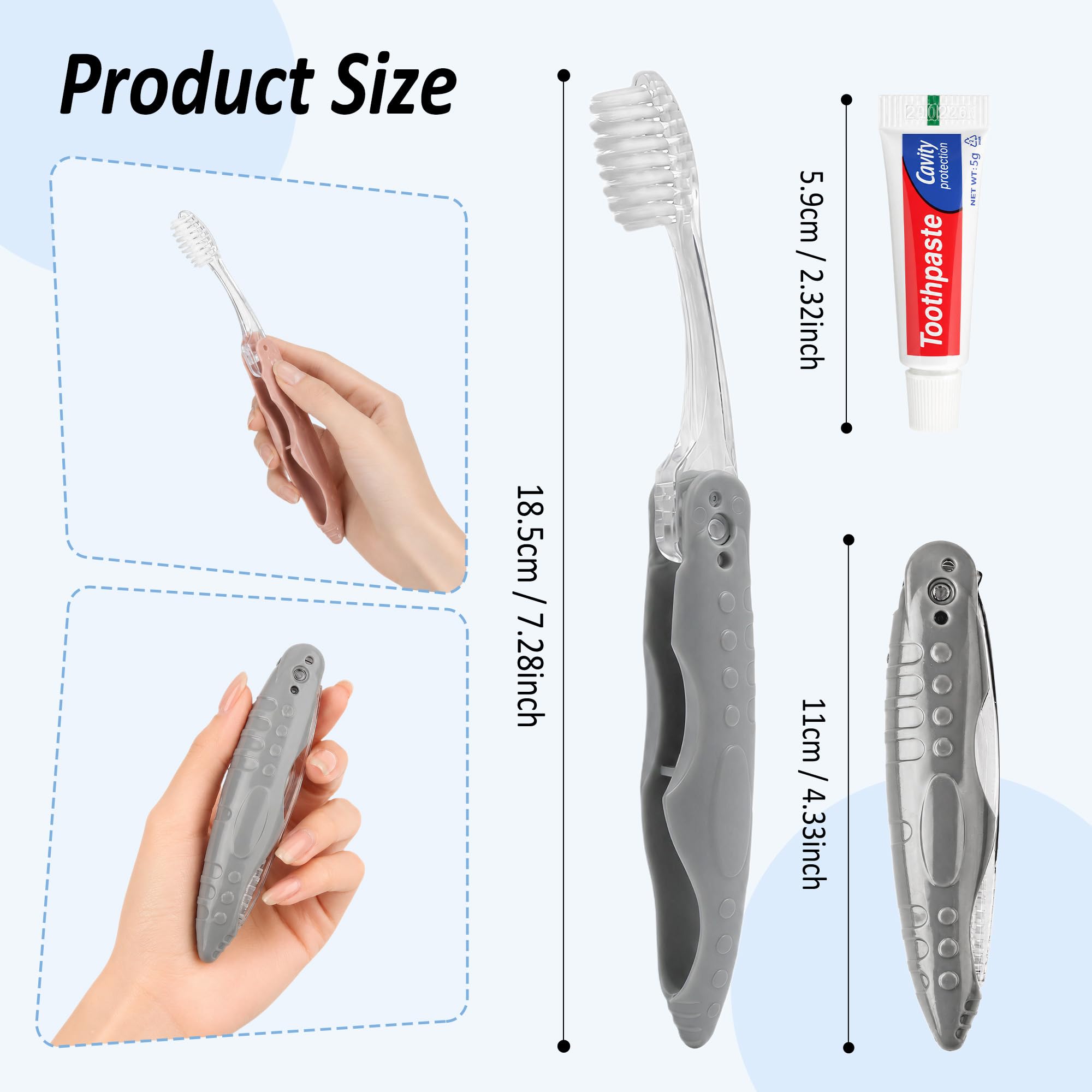 Spazzolino da viaggio e dentifricio, confezionati singolarmente, spazzolino pieghevole e dentifricio, pieghevole per una facile conservazione, disponibile in grigio e rosa, ideale per viaggi