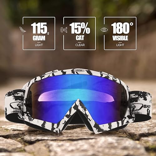 Miniatura 2 de BATFOX - Anteojos de seguridad para motocross, cuatrimotos, manejo táctico, para hombres y mujeres, jóvenes, para protección UV400, inastillables