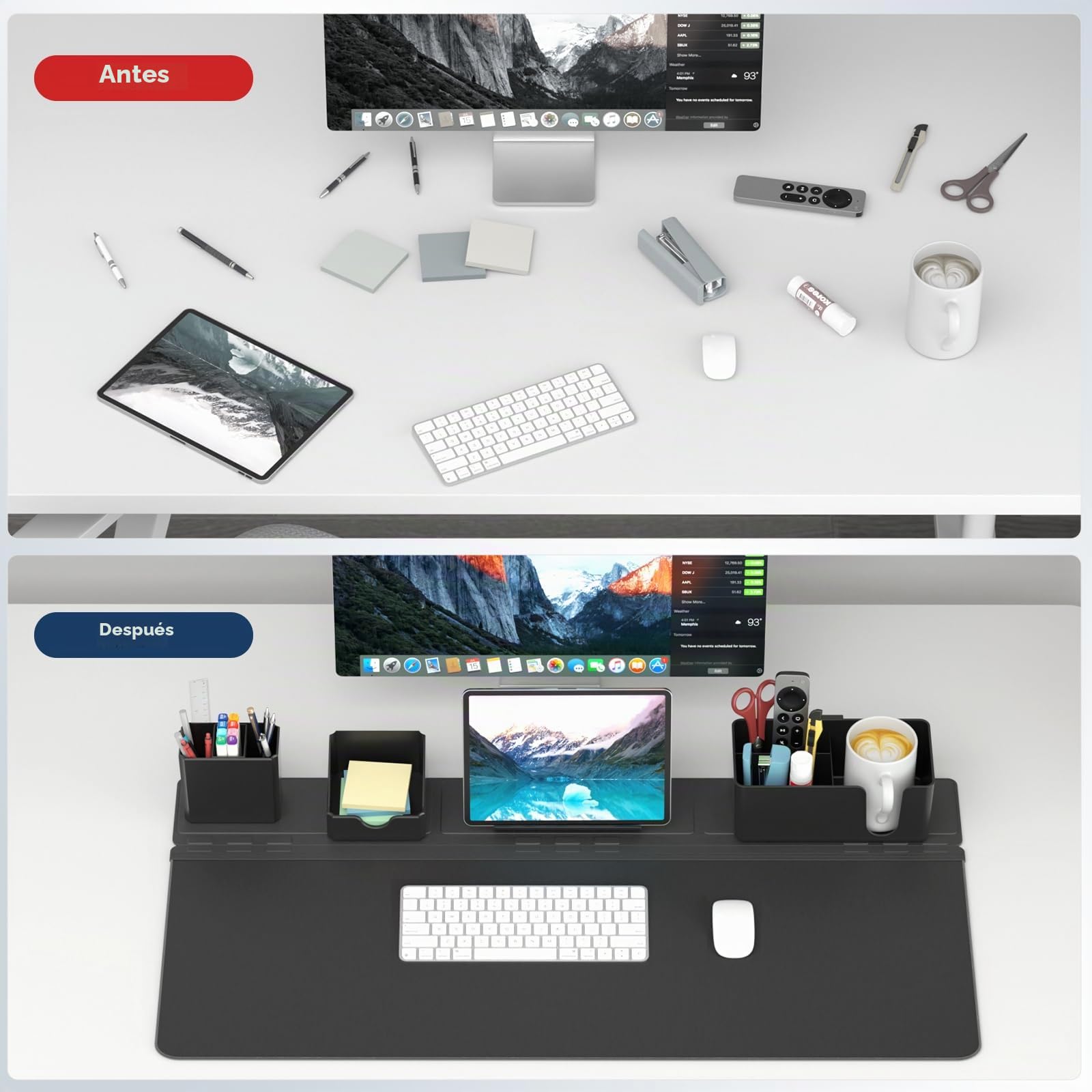 KDD Almohadilla Escritorio Grande con Set de Organizador Magnético, 5 en 1 Alfombrilla Ratón XXL & Mouse Pad Gaming con Teléfono/Portavasos/Portabolígrafos/Tarjetero DIY Oficina Hogar(80x34.5cm)