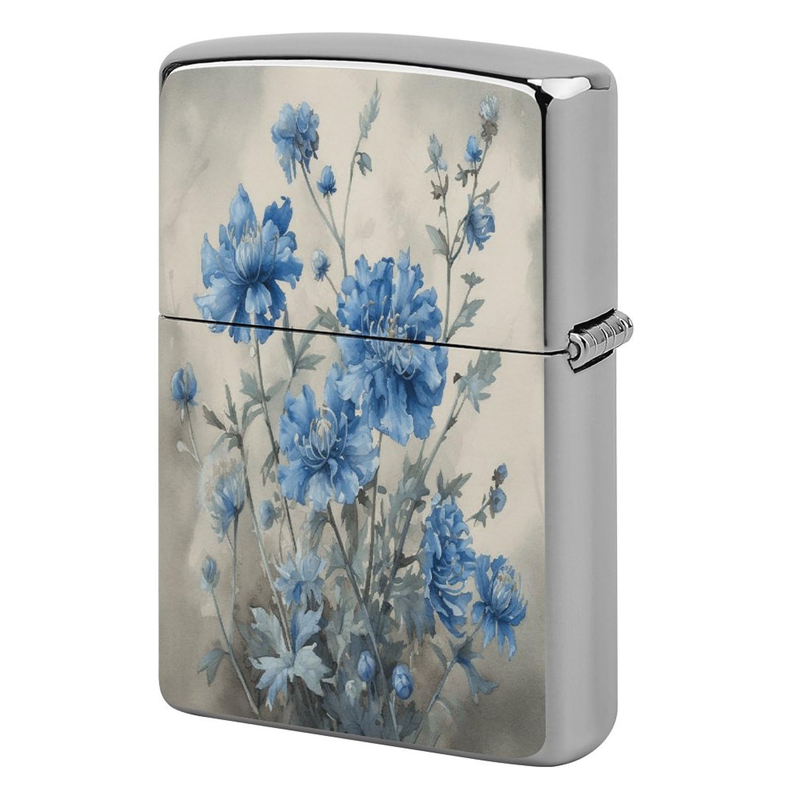Fodpand Style Elegant Blue Flowers Metal Lighter Case Cover Lighter Sleeve