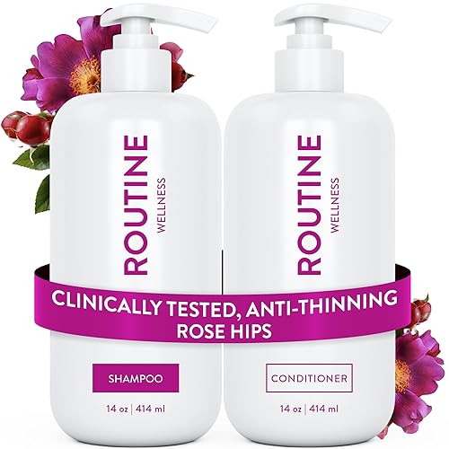 Routine Wellness Anti-Thinning Shampoo and Conditioner Set for Thinning Hair - Biotin DHT Blocker Women & Men - Color Safe Shampoo for Hair Loss &