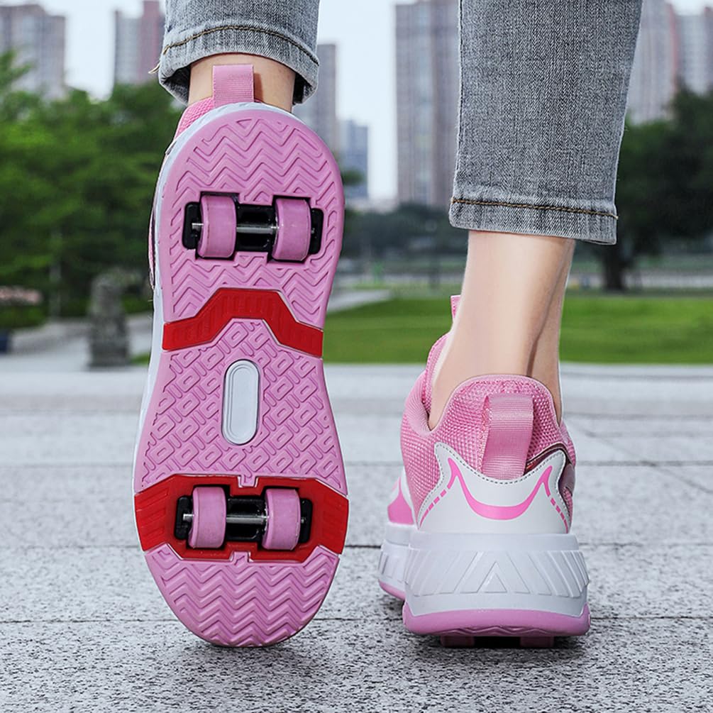 Chaussures à roulettes Fille Et Garçon Patins de Skate à roulettes Sneakers Roller 2 en 1 Chaussures de Skateboard Baskets avec Roues Outdoor Patins à roulettes Enfants (BZX-T24, 37EU)