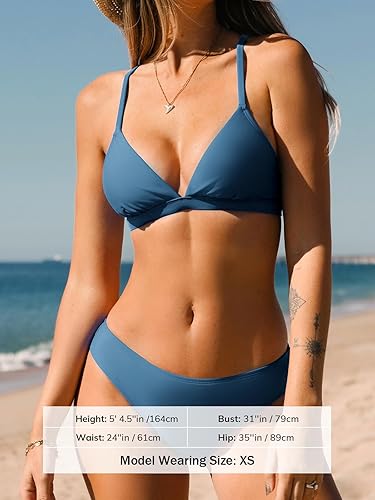 Miniatura 3 de CUPSHE - Conjunto de bikini de dos piezas para mujer traje de baño con cuello en V, bajo con diseño cruzado, tirantes delgados y atadura trasera