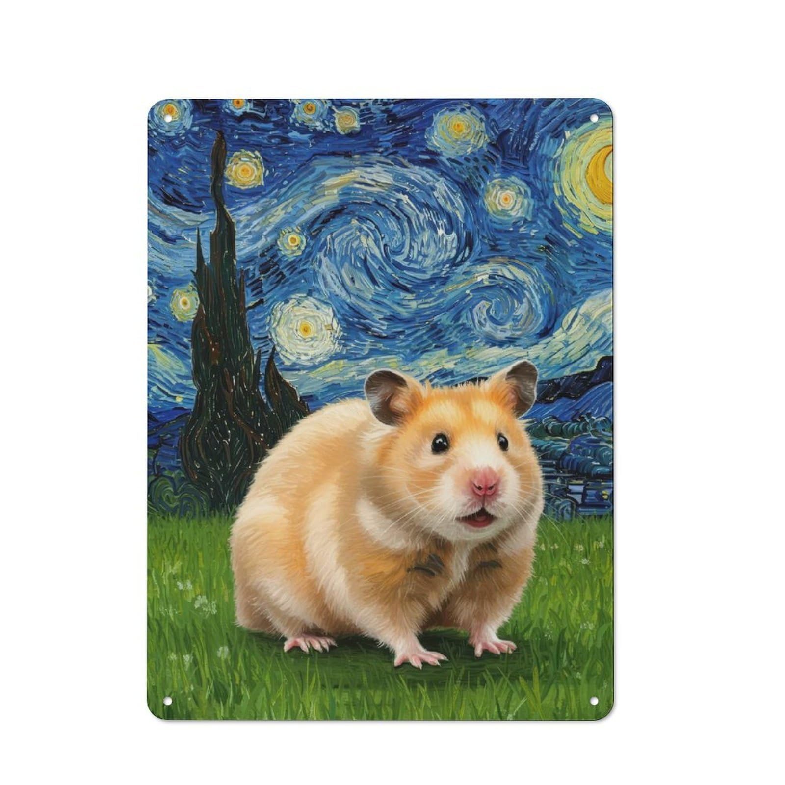 Junmoney Hamster In Starry Night Style Printed Metal Sign 40X30cm For Studio Or Craft Room, A New Home Present For Creative-Space Collectors