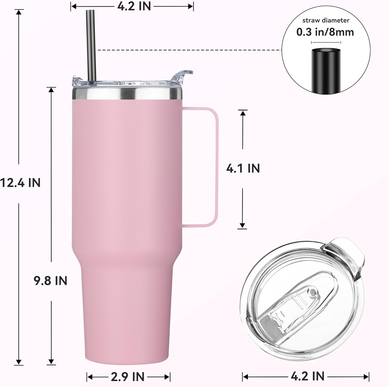 HASLE OUTFITTERS 40 oz Stainless Steel Tumbler with Handle, Vacuum Insulated Tumblers Bulk, Reusable Double Wall Travel Coffee Mug, Durable Powder Coated Water Bottle(Pink, 4) - Image 3