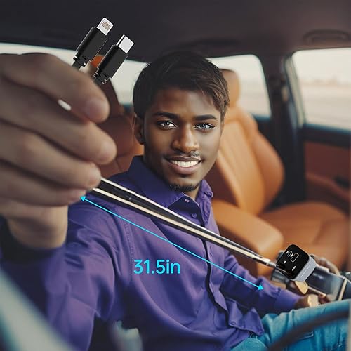 Miniatura 6 de Flexino Cargador de Coche Retráctil para iPhone 16, Cargador de Coche USB C de Carga Rápida 69W, Cargadores de Coche con 2 Cables Retráctiles 0.8m,