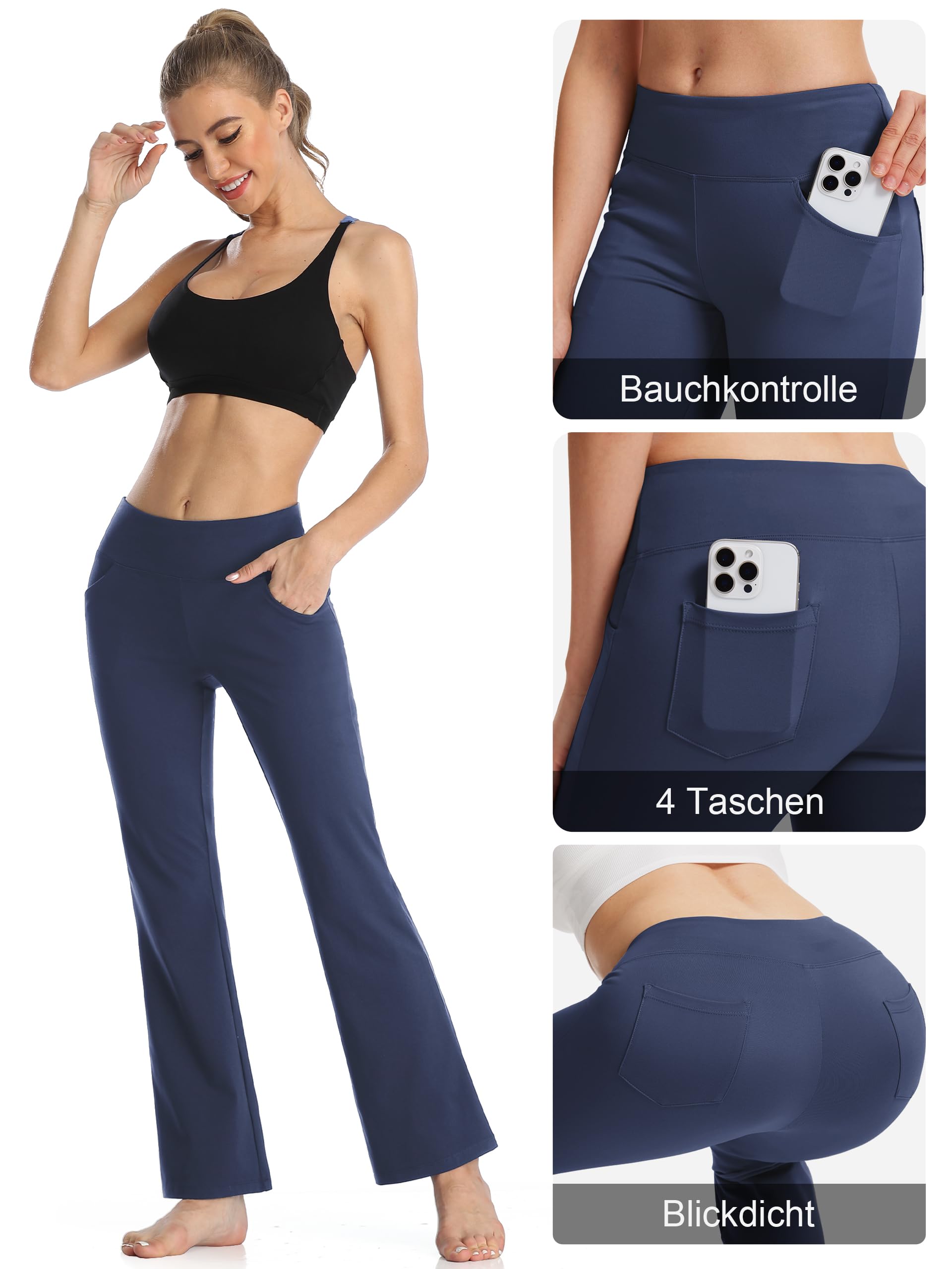 MOVE BEYOND Donna Pantaloni e Pinocchietti Bootleg da Yoga con 4 Tasche a Vita Alta Controllo di Pancia