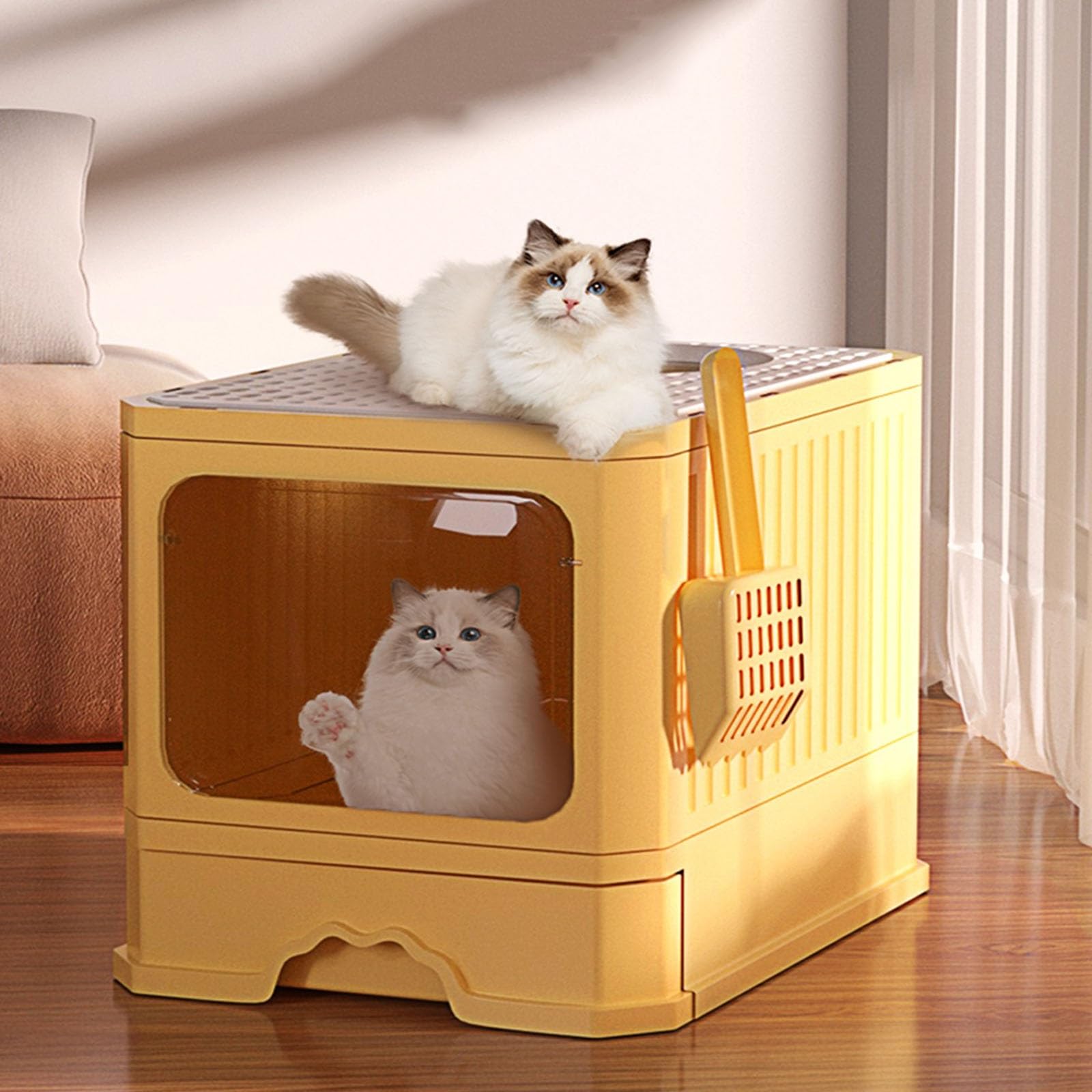 Exclusivo para Gatos y Perros Caja de Arena for Gatos con Tapa, Entrada Frontal y Salida Superior, Caja for Cerrada Extragrande Pala for para Interiores(Purple)